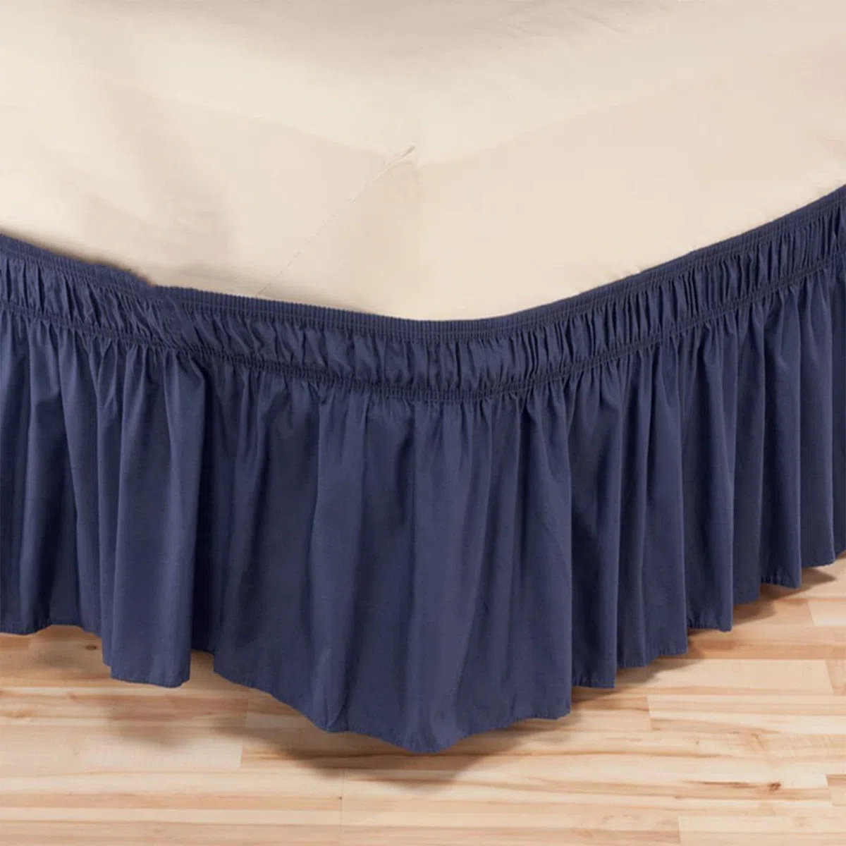 Surwin Betthusse Ruffle Bettrock Rüschen, Elastischer Bett Rock Bettvolant Gerüschter Bed Skirt Wrap Around Bettrock Husse Röcke Keine Bettoberfläche Bett Bettgestein (Navy blau,180x200x38cm)
