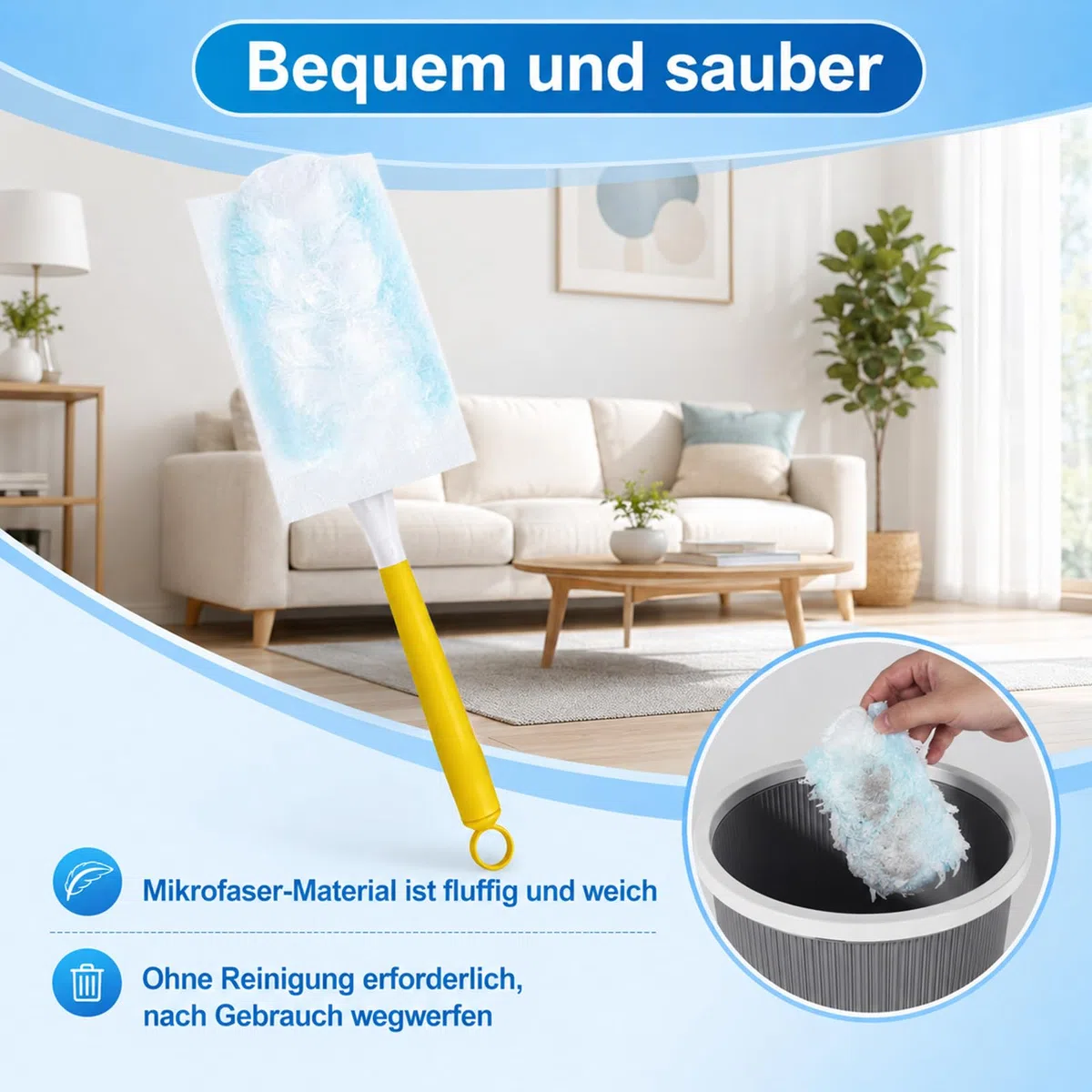 62 Stück Staubmagnete, Kompatibel mit Swiffer Staubmagnet Nachfüllpack, Einweg Magnetischer Feder-Staubwedel, Staubwedel Mit Teleskopstange, Zur Reinigung Von Staub/Haaren (60 Ersatzlappen + 2 Griffe)
