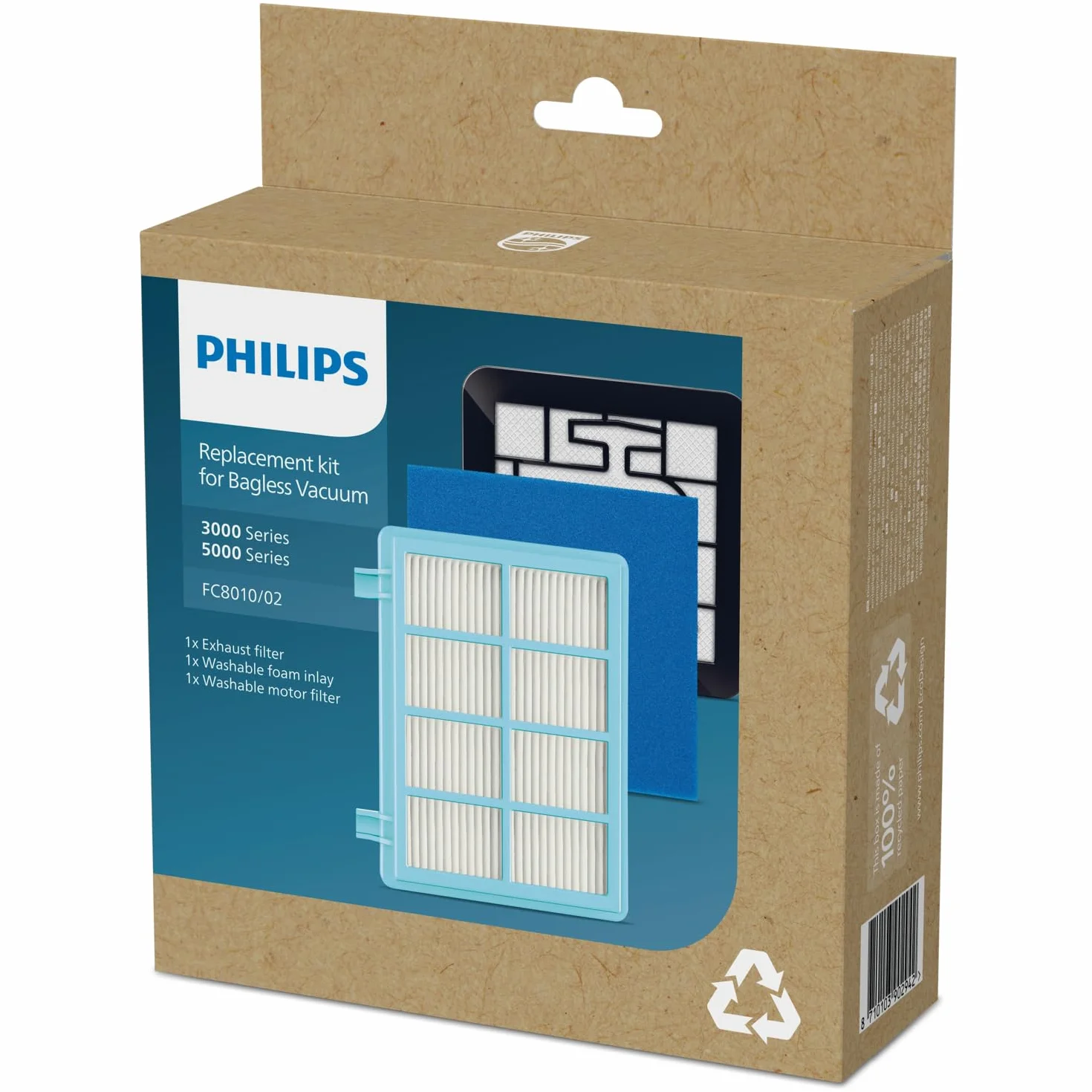 Philips FC8010/02 Original Ersatzfilterset (für PowerPro Compact & Active Bodenstaubsauger) blau/weiß