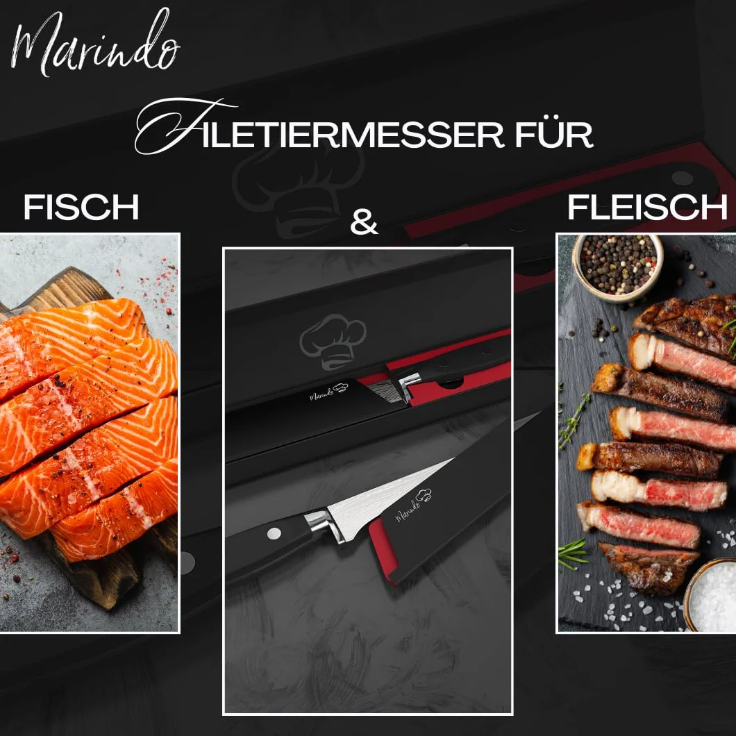 Marindo Profi Filetiermesser inkl. Scheide | Gesamtlänge: 30,5cm | Klingenlänge: 18,5cm | für Fisch und Fleisch | Edelstahl Filetiermesser mit stabilem Griff | Fischmesser extrem scharf