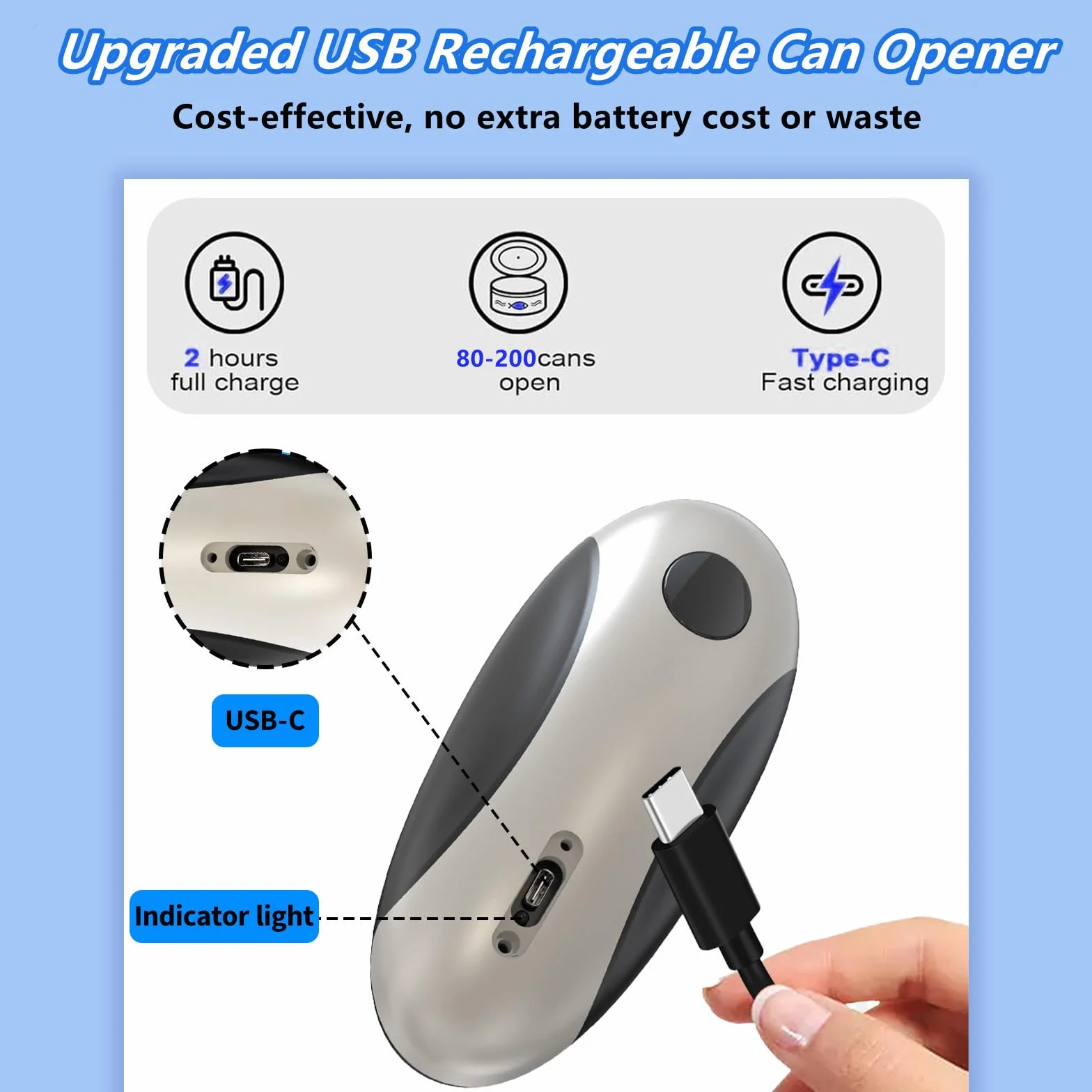Elektrischer Dosenöffner, USB Wiederaufladbarer Elektrischer Glasöffner Küchenhelfer, One-Touch-Automatischer Betrieb, Batteriebetriebener Dosenöffner mit glatter Kante für Senioren