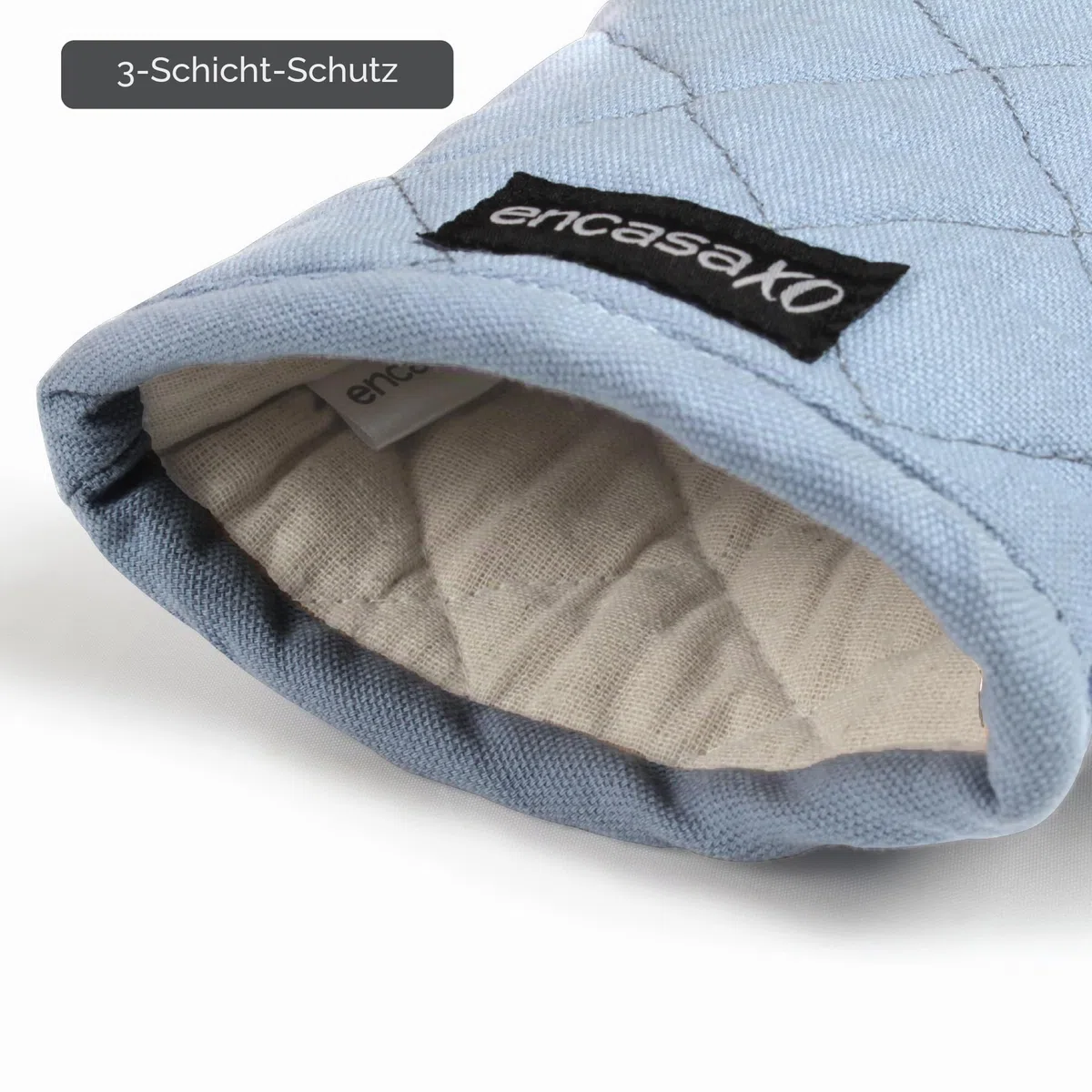 Encasa XO Extralange 17x29 cm Backofen-Mikrowellen-Handschuhe Handschuhe (2 Stück) für die Küche - Silikon-Silber hitzebeständig - schützt die Hände vor heißer Ausrüstung - B Grau & Kobaltblau