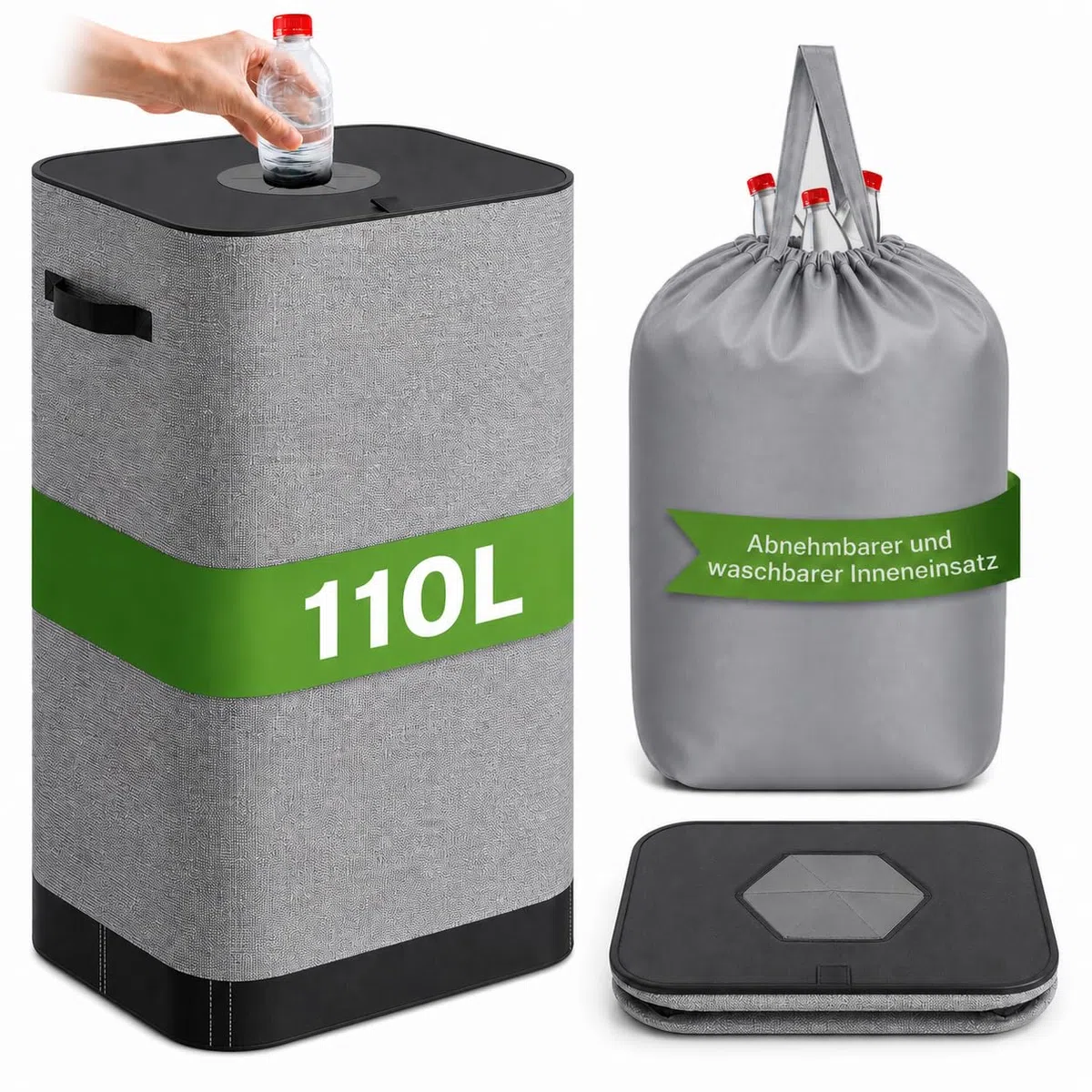 AIUNAOM 110L Groß Pfandflaschen Sammelbehälter mit Deckel, Flaschensammler Leergut,Recycling -Behälter Leergut & Altglas Aufbewahrung,Pfandflaschen Behälter für Küche Abstellraum Flaschentasche