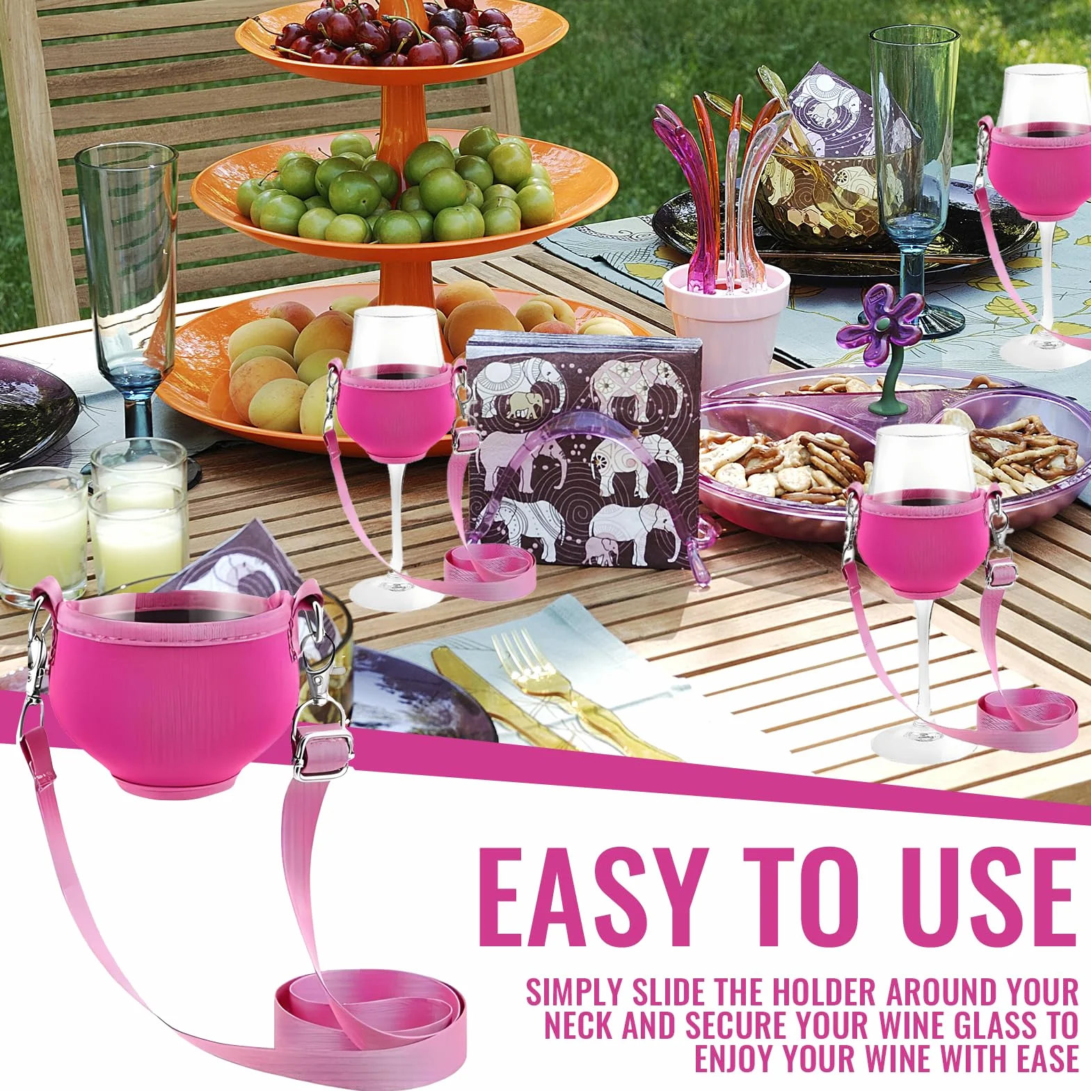 Weinglas Halshalter, 4 Stück Weinglashalter, tragbare Weinglashalter zum Umhängen, für Weihnachten, Geburtstag, Hochzeit, Party (Pink)