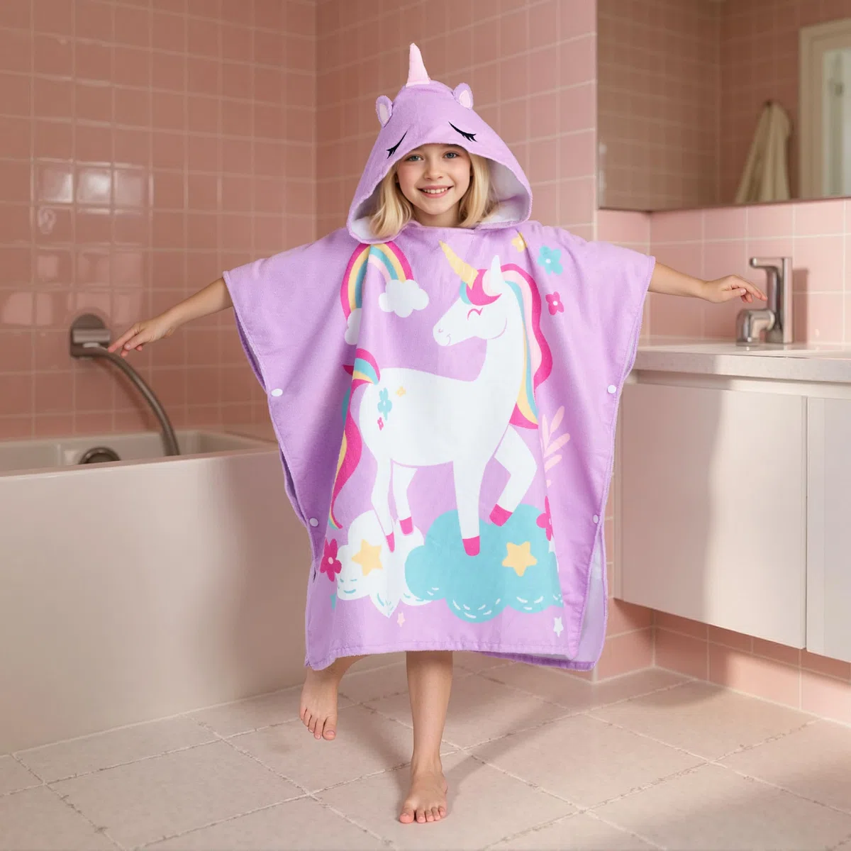 Joiedomi 30"* 30" Badeponcho Badetuch für Kinder,Lila Einhorn-Mikrofaser-Kapuzenhandtuch-Poncho für Strand, Pool, Bad, schnelltrocknend
