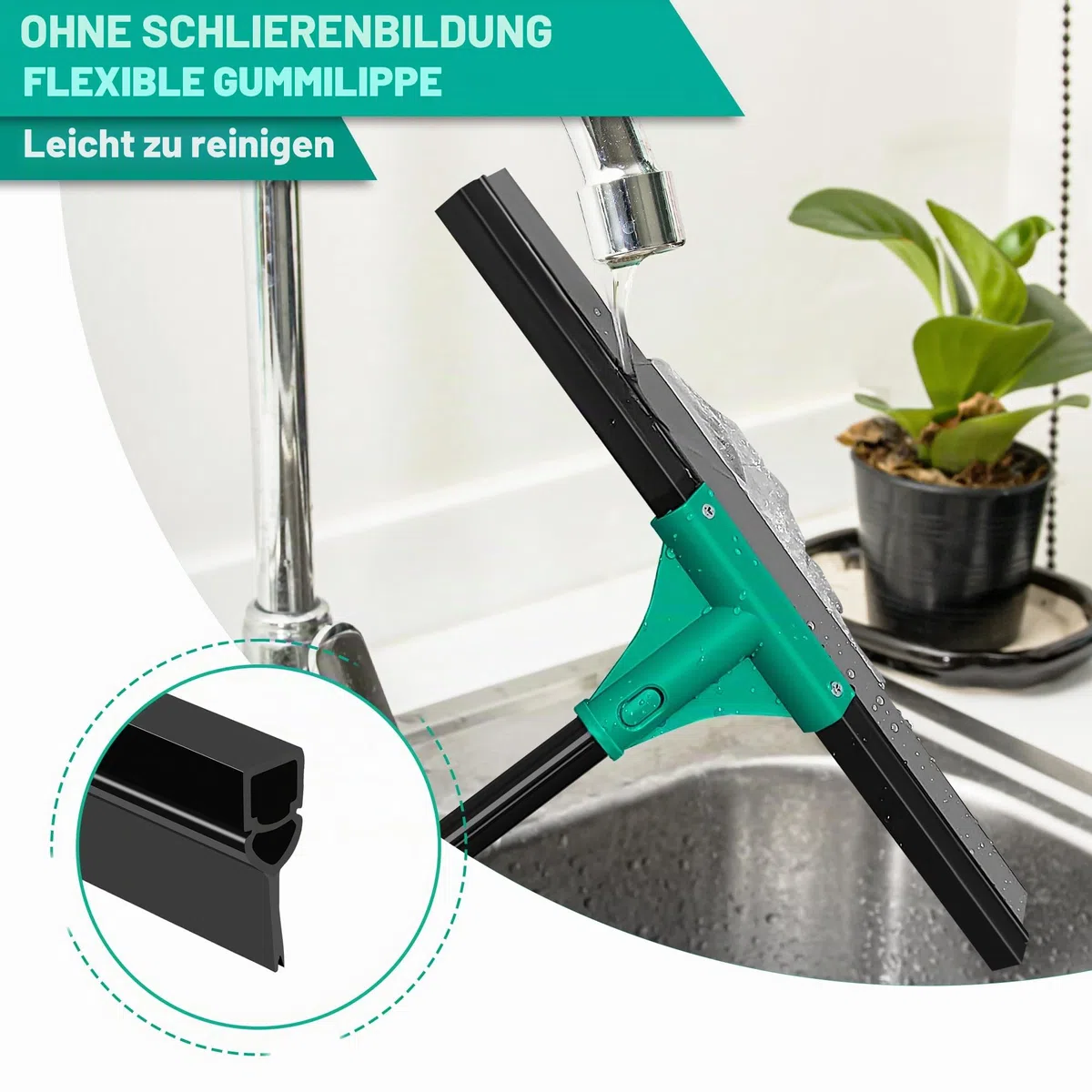JEHONN Wasserschieber Bodenabzieher Abzieher Dusche Boden mit Teleskopisc Stiel 148 cm, Wasserabzieher Gummiabzieher Flitsche für Garage Beton Bad Fliesen Marmor Glas Shop Deck Fenster (Grün)