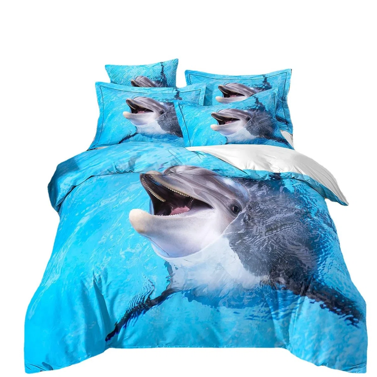 Delphin blau Bettwäsche für Kinder 135x200 Kinderbettwäsche Bettbezug und Kissenbezug-Set Ozean Tier Delfin Blau Einzelbettwäsche Set