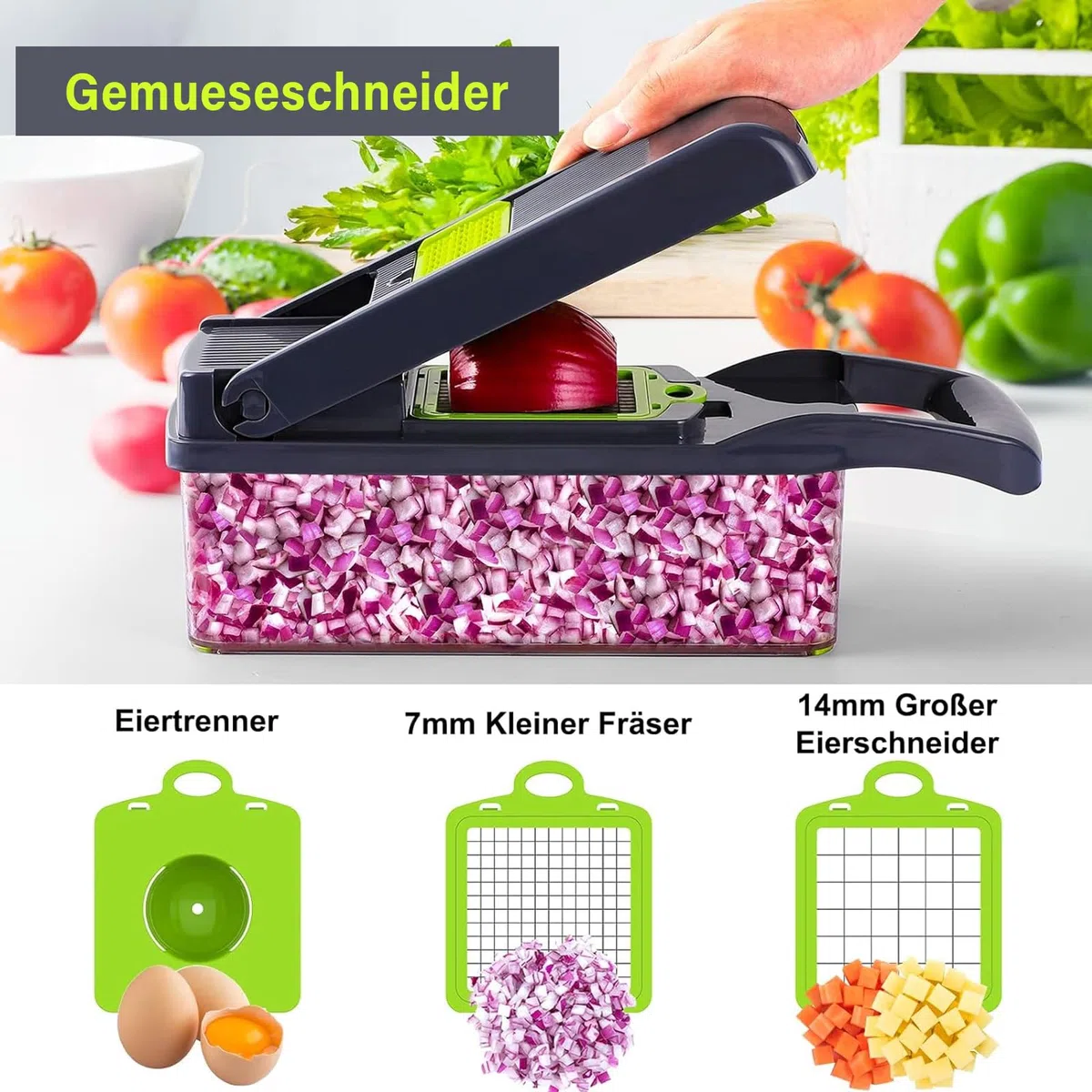 16 In 1 Gemüseschneider, Gemüse Schneider, Mandoline Gemüsehobel, Würfelschneider mit 7 Austauschbare Klingen Vegetable Chopper Dicer für Hobeln Von Obst Gemüse, Karotte, Kartoffel, Knoblauch