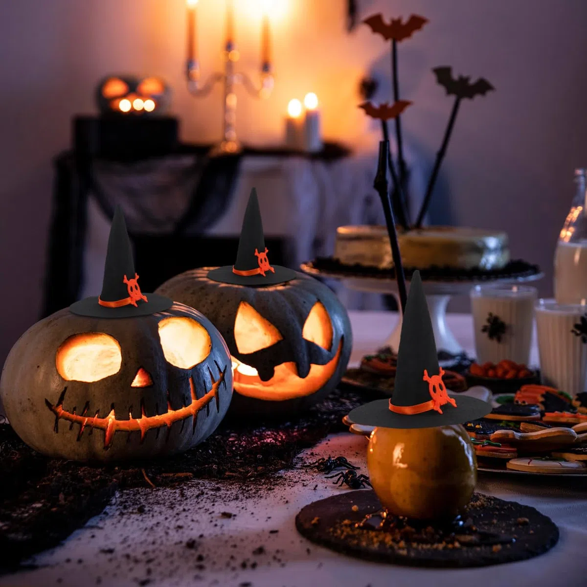 IMIKEYA 6 Stück Filz Mini Hexenhut Basteln Halloween kleine Hexenhut Deko Weinflaschen Mini Hexenhüte zum Basteln Zubehör Partydekorationen, Schwarz