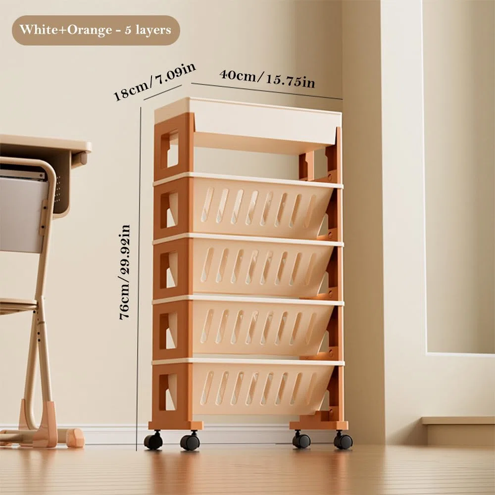 NUODWELL Mobiles Bücherregal mit Rollen, abnehmbarer Kunststoff-Aufbewahrungs-Organizer, Kinder-Bücherregal, großes Fassungsvermögen, Zeitschriftenständer, Buchwagen, Rollwagen für Büro, Wohnheim,
