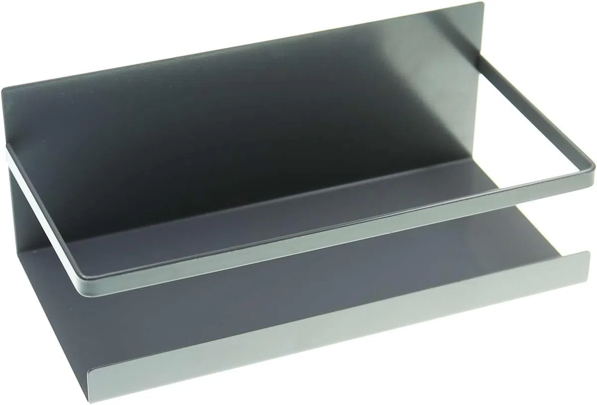 Luchs – 2er Set Magnetisches Regal für Kühlschrank aus Edelstahl, Hängeregal, Küchenregal, Gewürzregal, Kühlschrank Regal, Organizer inkl. 4 Haken (Anthrazit)