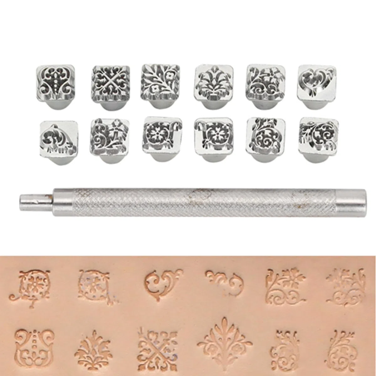 Metallstempel, Stanzwerkzeuge 12 Stück aus Zinklegierung mit verschiedenen Mustern für Metall, Holz, Kunststoff, Leder