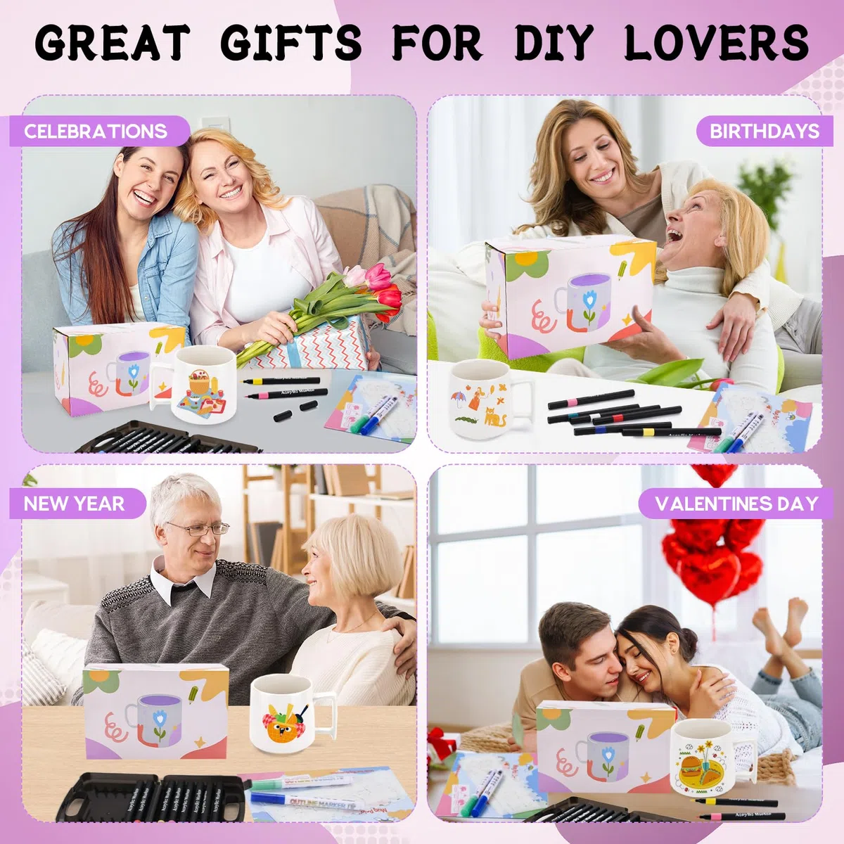Keramik Bemalen Set,Keramik Tassen Bemalen Set,Tassen Bemalen Sets für Erwachsene,Geschenk für Erwachsene Enthält 2*tassen,14*pinsel und Anleitung,Porzellan zum Bemalens