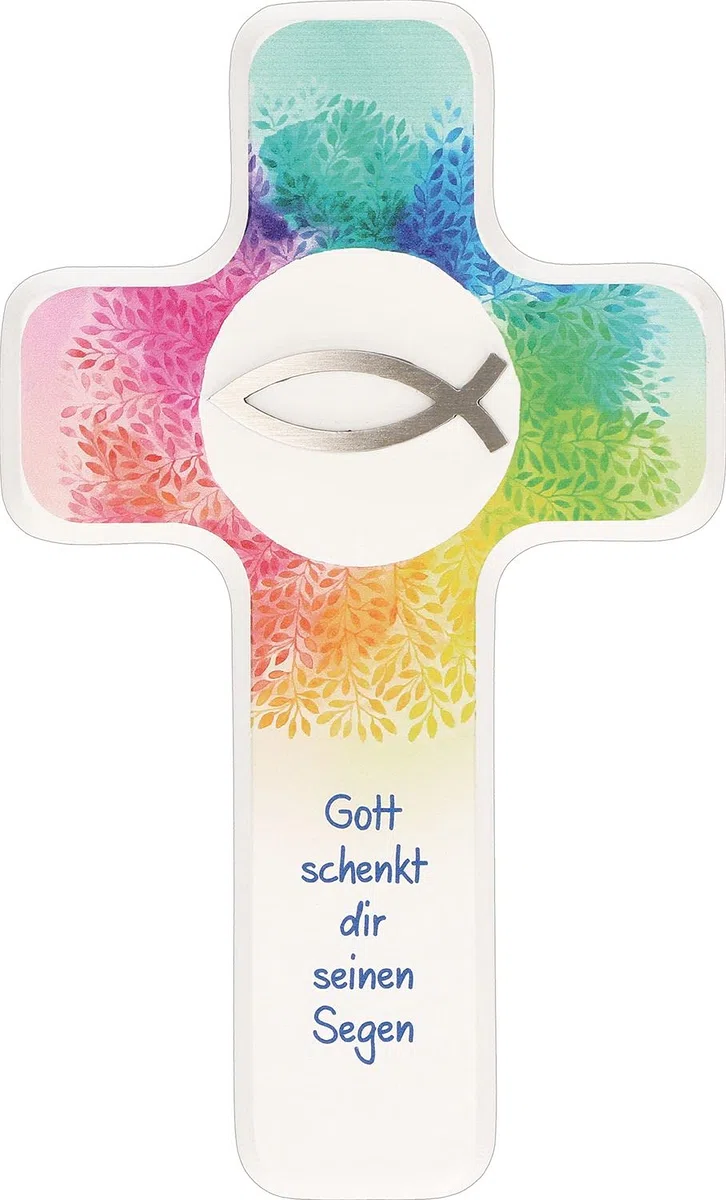 Butzon & Bercker Kinderholzkreuz Segensspruch – Holz Kreuz für Kinderzimmer, 18 x 11 cm, Wanddeko zur Taufe, Erstkommunion & Geburt, Mit Glaubenssymbol & kindgerechtem Design