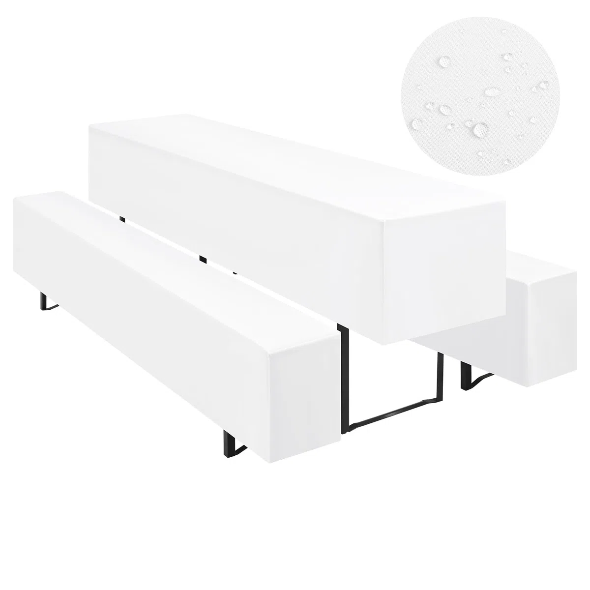 Teruntrue Bierzeltgarnitur Set 3tlg. wasserdichte Hussen für Bierzeltgarnitur 220 x 50cm – 1 Husse Biertisch + 2 Bierbank in Weiß - Biertischhusse Bierbankhusse Biertisch – 220x50cm Weiß