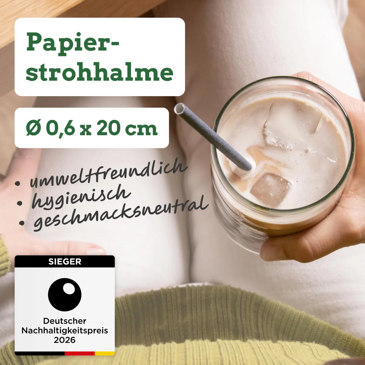 Wisefood® Strohhalme Papier [20 cm Ø 6] Party Deko [Schwarz] alternative Strohhalme Plastik-frei für Geburtstag Hochzeit DIY [500 Stk.] für Cocktail Getränke Cola Energy Drink Wasser Limo BIO