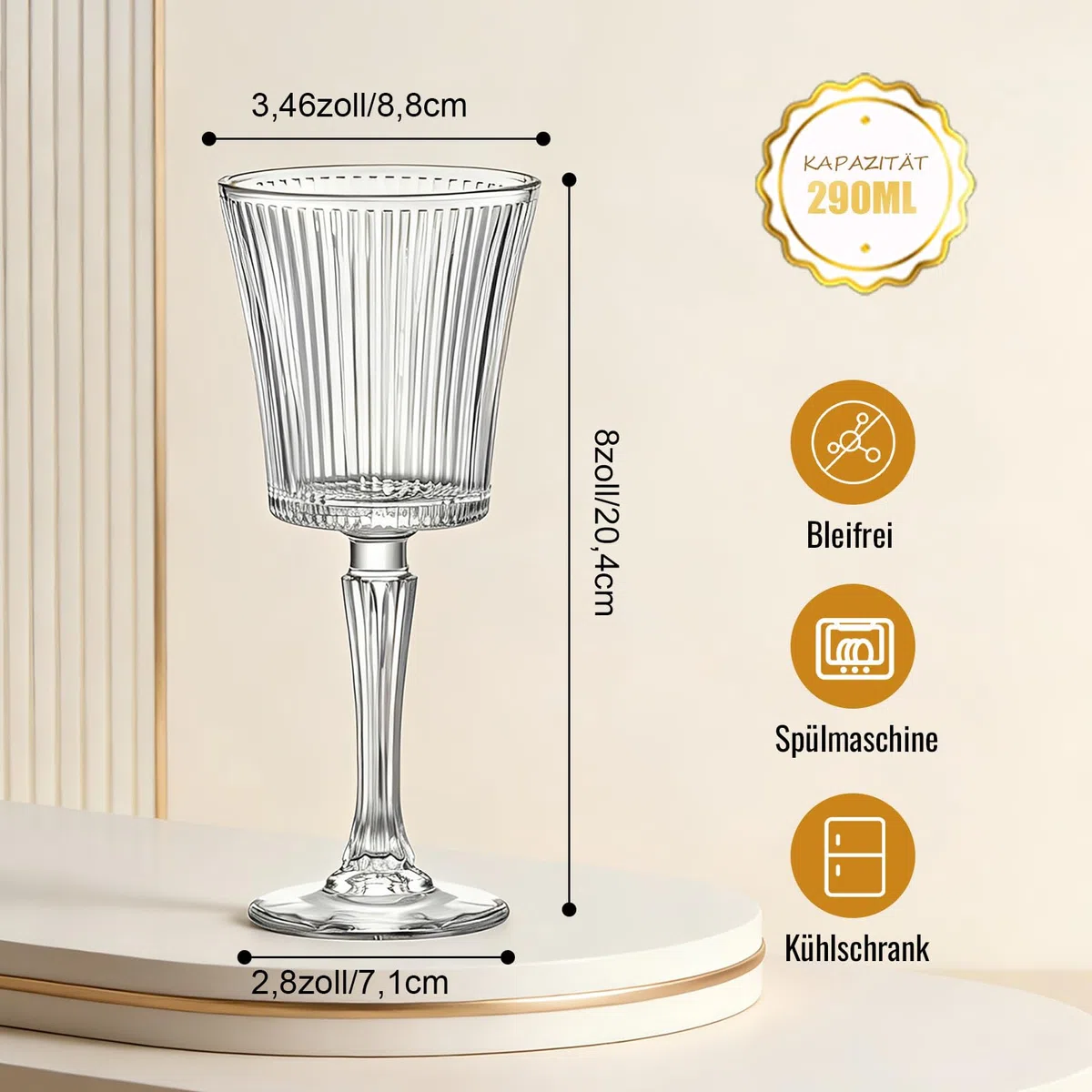 Ein Satz von 6 Cocktailgläsern im Retro-Stil mit 290 ml, elegantes Design, langlebiges Glasprodukt, Wellenform in Retro-Art-Dekor-Stil