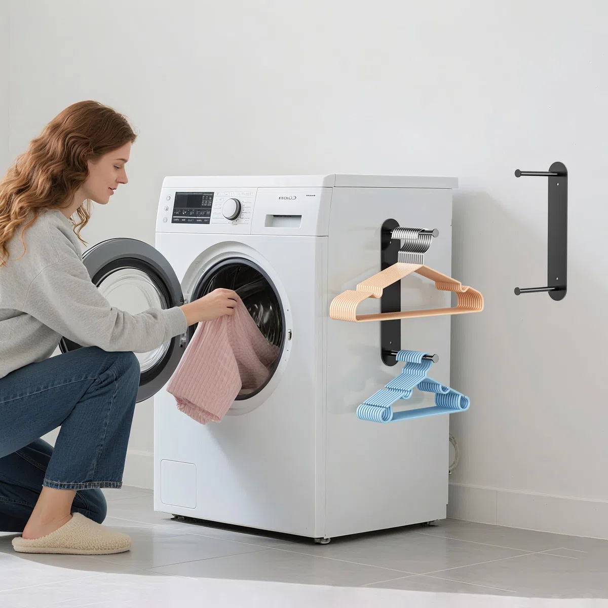 Kleiderbügel Platzsparend, wandmontierter Kleiderbügelhalter Organizer-Stapler, platzsparendes Kleiderbügel-Aufbewahrungsregal aus Edelstahl für Waschmaschine und Trockner (Schwarz, 2 Stück)