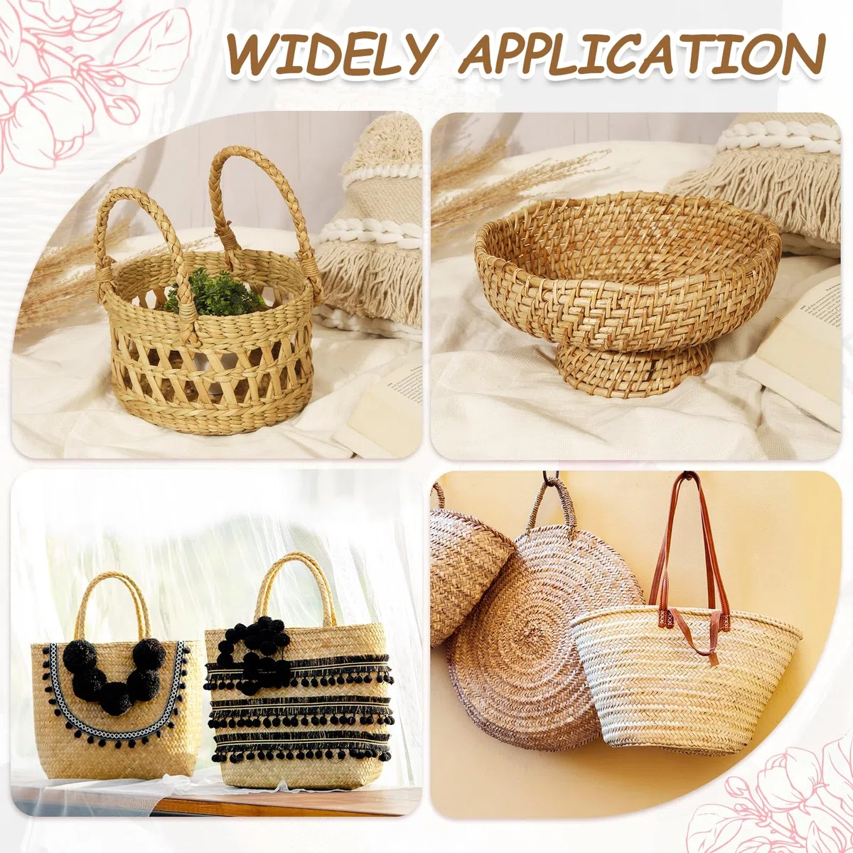 PATIKIL 27,3 Yards x 0,6" Papier Rattan Flechtband 12-Strang Papier Rattan Flechtmaterial Für DIY Heim Küchen Deko Körbe Basteln Hell Khaki