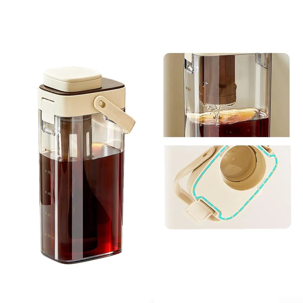 Cold Brew Kaffeemaschine, tragbare Glaskaraffe mit abnehmbarem Netzfilter für Eistee, Zuhause, Camping, Reisen (gelb)