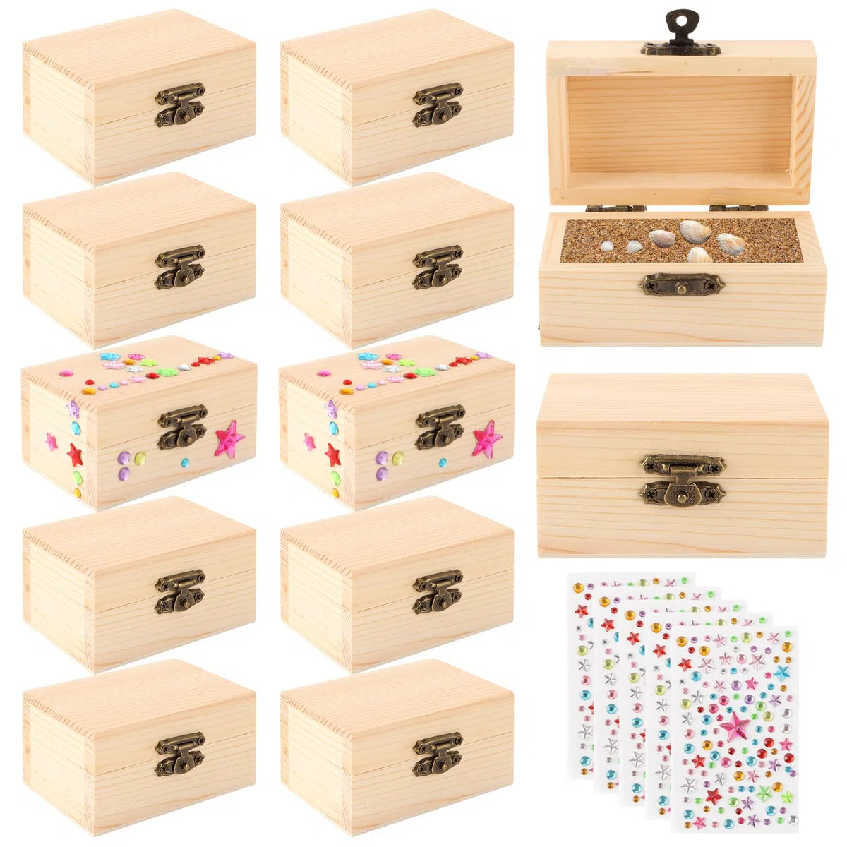 12 Stück Mini Schatztruhe Holz, Schatzkiste Holz mit Deckel, Holzkiste Klein, Holzkästchen mit Deckel, Schmuckkästchen Holz, Holzschachtel zum Bemalen für Geburtstags, Andenken und DIY