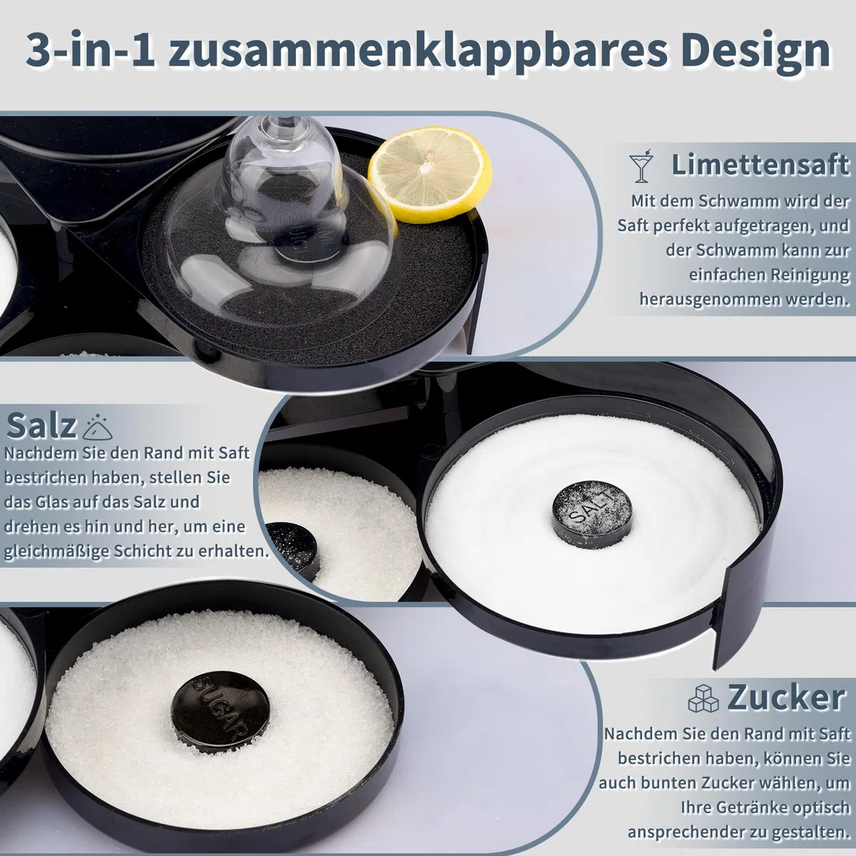 TonJin 1 Pack 3 Tier Bar Glas Rimmer für Margarita und Cocktail, Barkeeper Tool, Salt Box Spice Container,Salz Rimmer