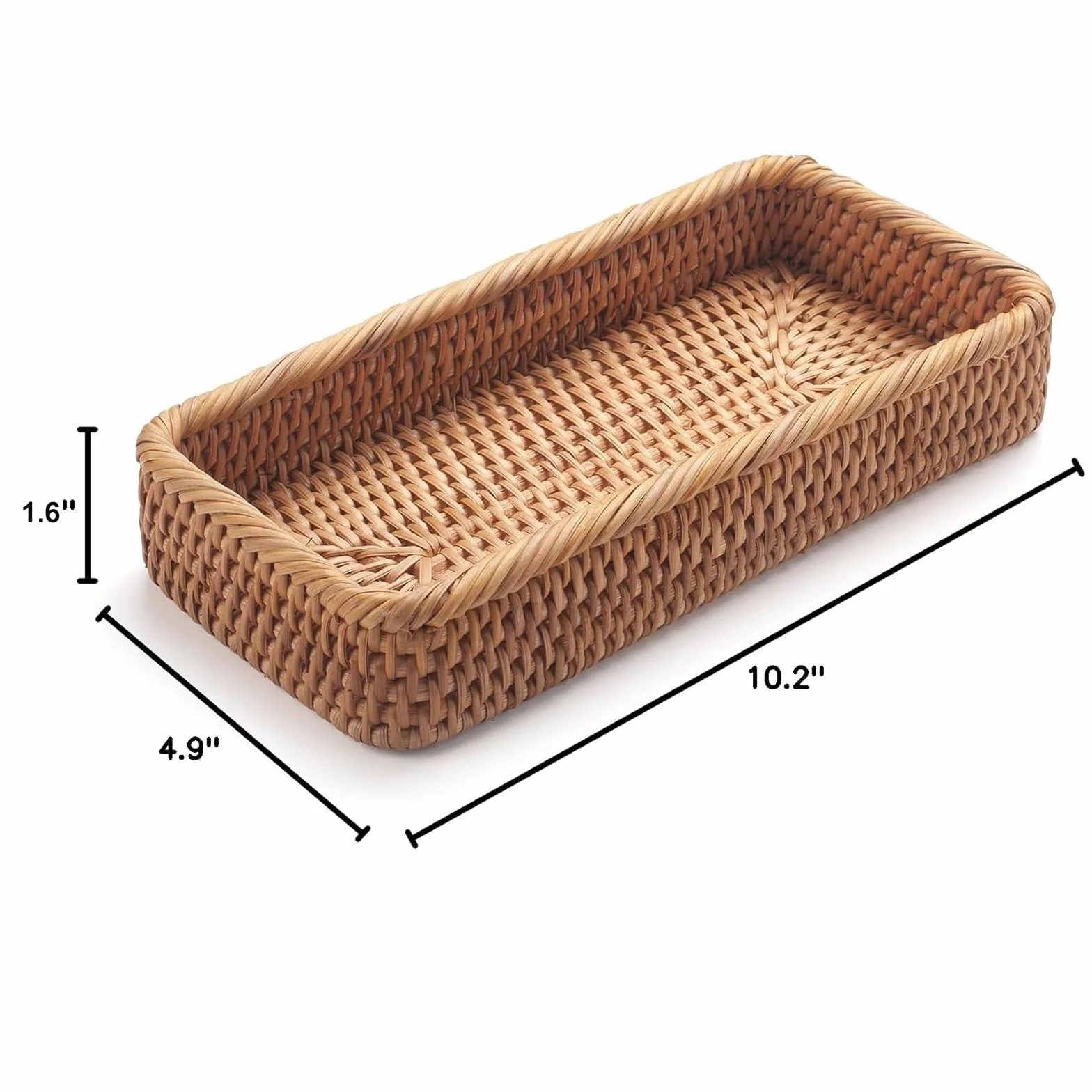 Rattan Badezimmer Eitelkeit Tabletts Toilettenbehälter Korb Aufbewahrung Lange Schmale Handtuch Aufbewahrungskorb für Lagerung, Dekorativ (Natürliche 26 x 12.5 x 4cm)
