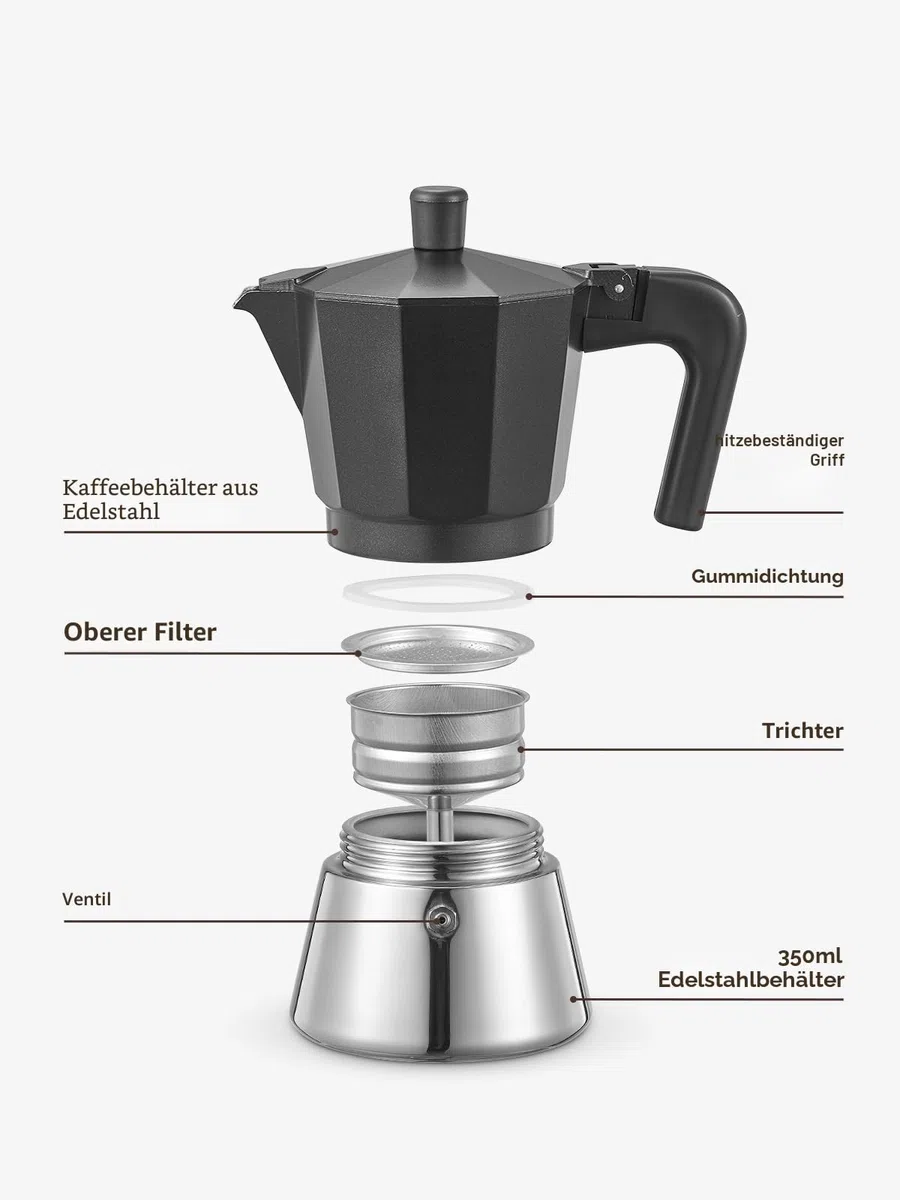 Yabano Espressokocher, Espressomaschine für die Herdplatte, 6-Tassen Moka-Kaffeekocher Italienischer Espresso für Gas- oder Elektro-Keramikherde, Italienischer Kaffeekocher für Cappuccino oder Latte