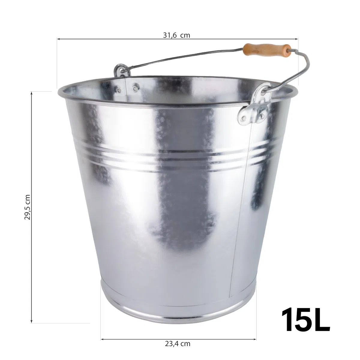Zinkeimer 15 Liter mit Holzgriff, Metalleimer Robuster Zinkeimer mit Henkel, Vielseitiger Metalleimer für Garten als auch Dekoeimer, Haushalt und BAU, Verschiedene Größen verfügbar