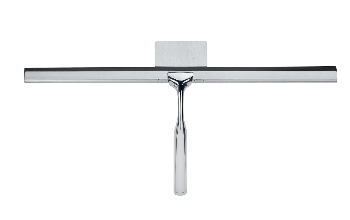 WENKO Badezimmerwischer Terni Jumbo - Duschabzieher mit Wandbefestigung zum Ankleben, Metall, 40 x 17 x 3.5 cm, Chrom, Silber Glänzend, 17 x 3.5 x 40 cm