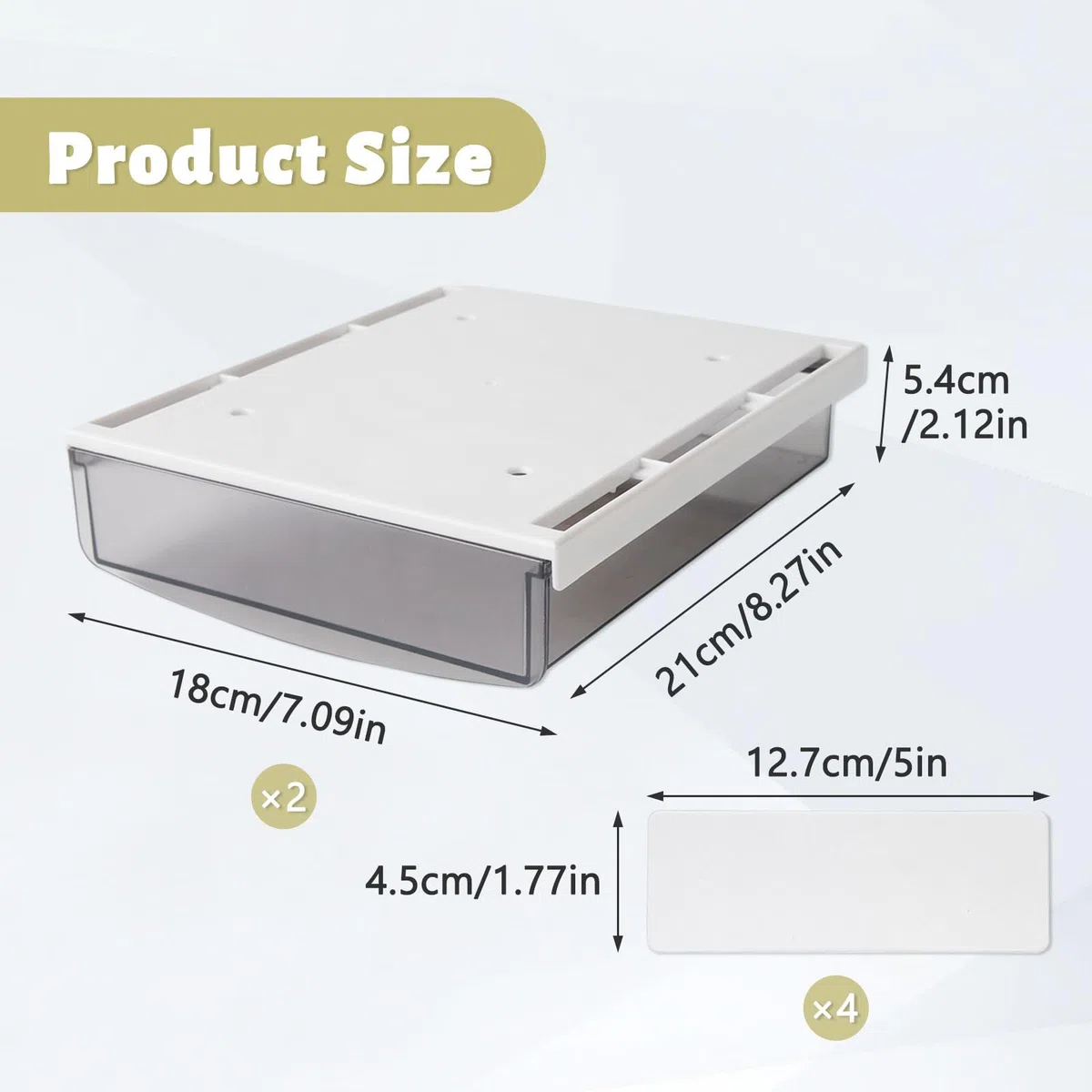 CHENGCKJ 2 Stück Schublade unter Schreibtisch 1,7L Schubladen Selbstklebende Aufbewahrungsbox 21x18x5,4cm Versteckte Organizer ohne Perforation Schubladenbox für Zuhause Büro