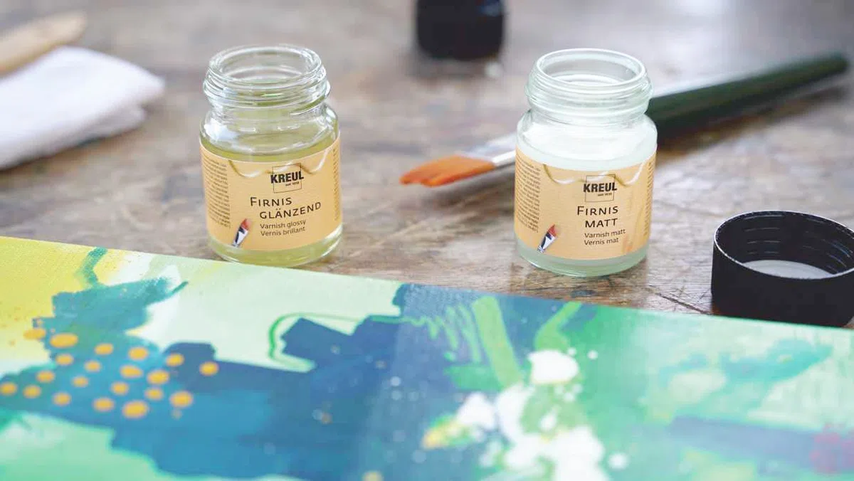 KREUL 86155 - Firnis glänzend, 250 ml, schützt vor Staub und Schmutz, transparenter & elastischer Schlussfirnis auf Kunstharzbasis, für Öl- und Acrylmalerei