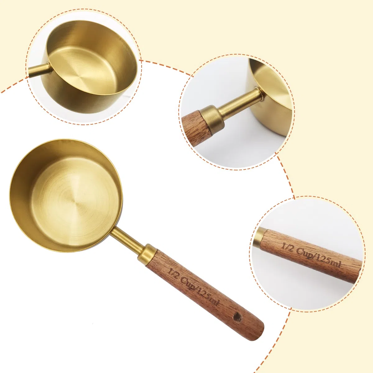 Messbecher und MesslöFfel, Premium Edelstahl,8 Stück, Holzgriff, Mit Metrischen und US MaßEn, Trockener & FlüSsiger Messbecher