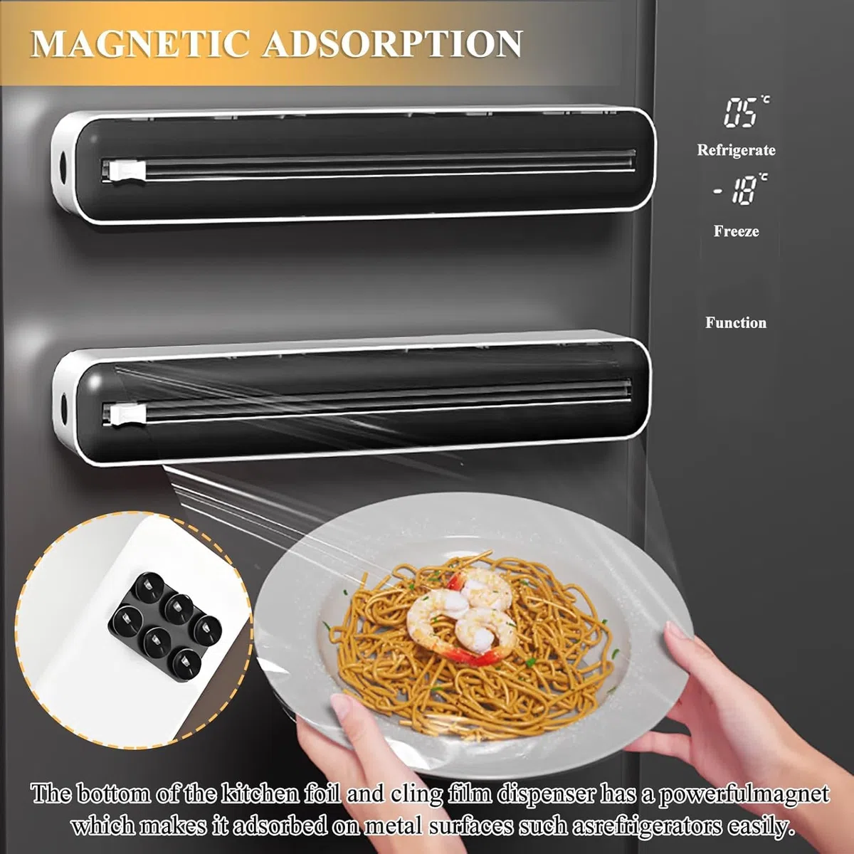 Frischhaltefolienspender mit Cutter - Magnetisch & Klebe, ohne Bohren, Folienschneider für Frischhaltefolie & Alufolie, Alufolienspender Schublade Für Küche (2 Stück)