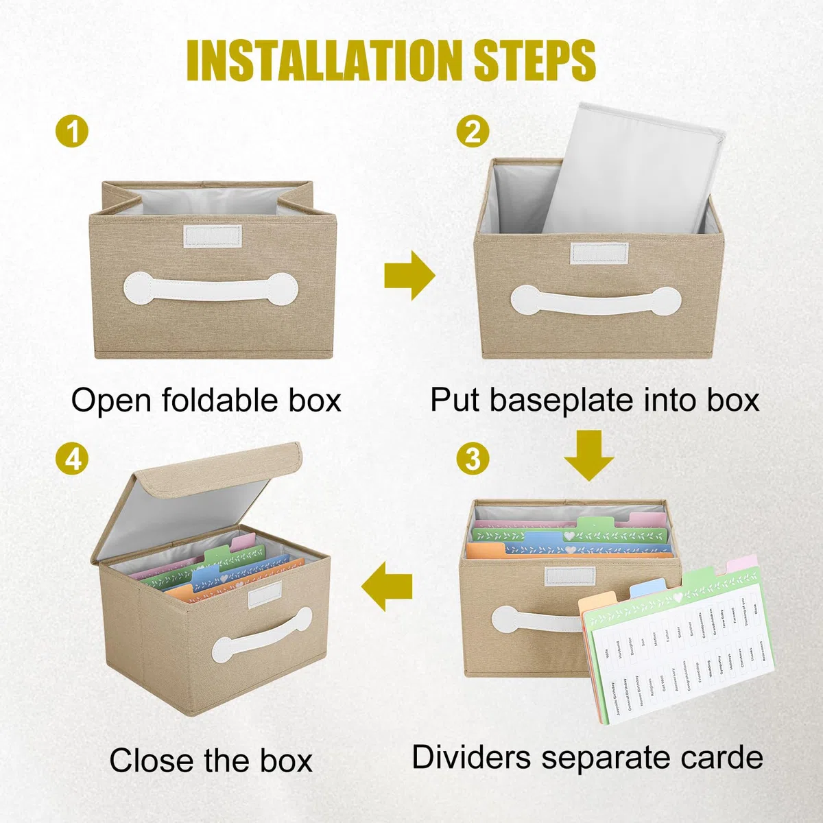 Grußkarten-Organizer-Box mit 16 Trennwänden, faltbare Aufbewahrungsbox, Halter mit Deckel, ideal für Karten, Rezepte, Fotos, Umschläge, Andenken (Beige, 84 Etiketten)