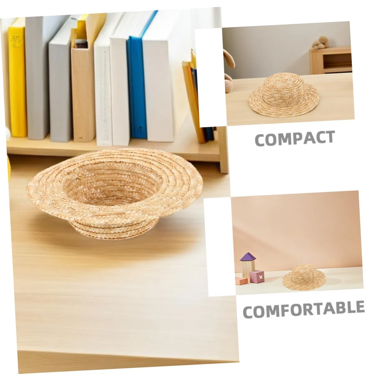 2 Stück Handgefertigte Kleiner Strohhüte für Puppen Runde Kleine Selbstgemacht Puppenhüte aus Sicherem Material mit Einfachem Bemalen und Kompaktem Design für Bastelspaß