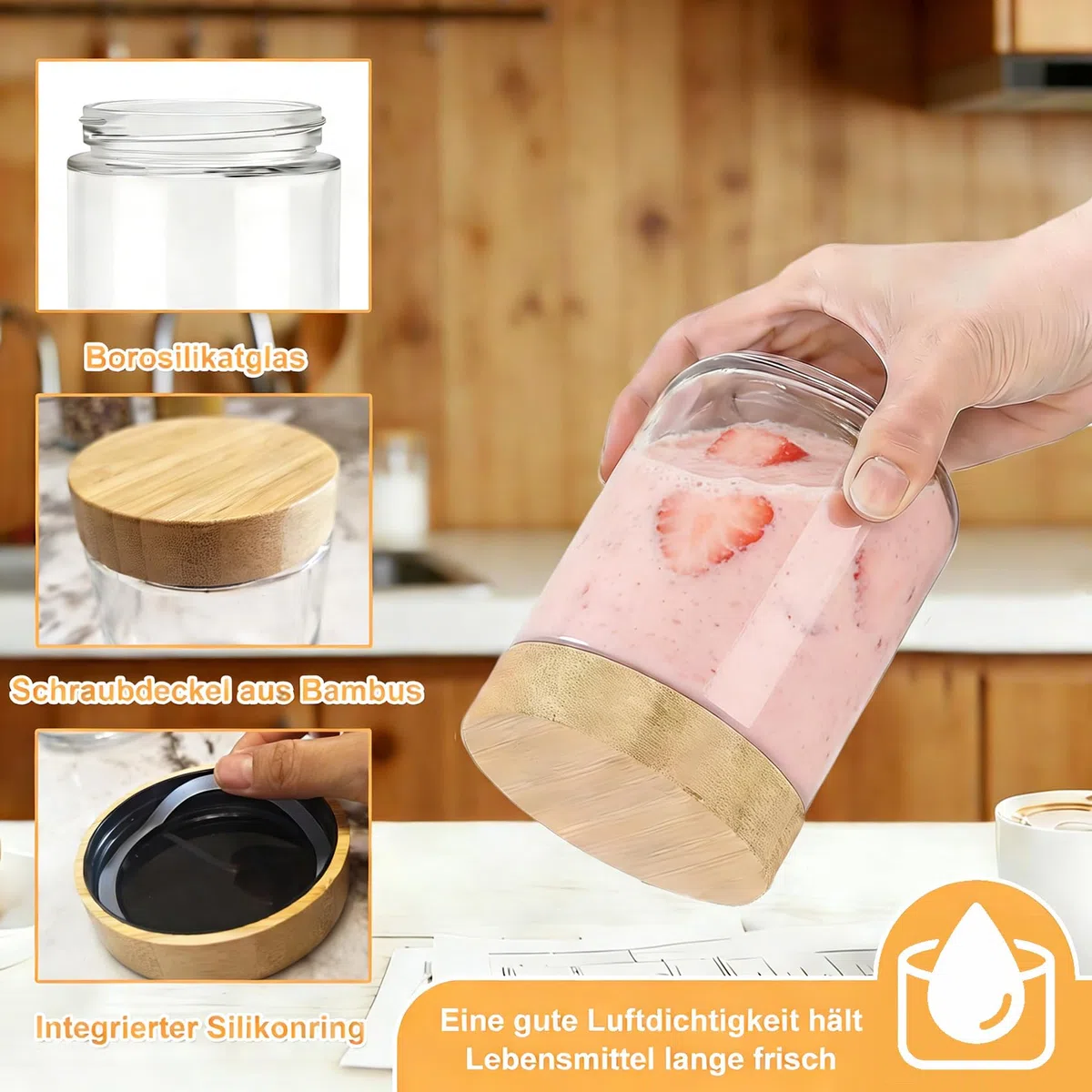 twoant 6 Stück Overnight Oats Gläser,500ml Einmachgläser mit Bamboo Deckel Schraubdeckelfür Hausgemachte Marmelade,Joghurt,Pudding,Einlegen.Etiketten & Stift