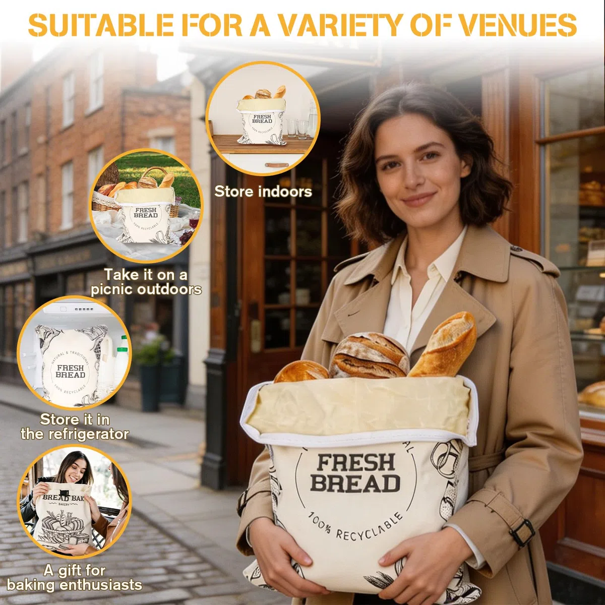 2 Stück Brotbeutel, Wiederverwendbare Bienenwachs Brotbeutel, Leinenbeutel für Sauerteig, Natürliche Bienenwachs-beschichtete Baumwoll-Aufbewahrungsbeutel für Brot, Obst und Gemüse (1)