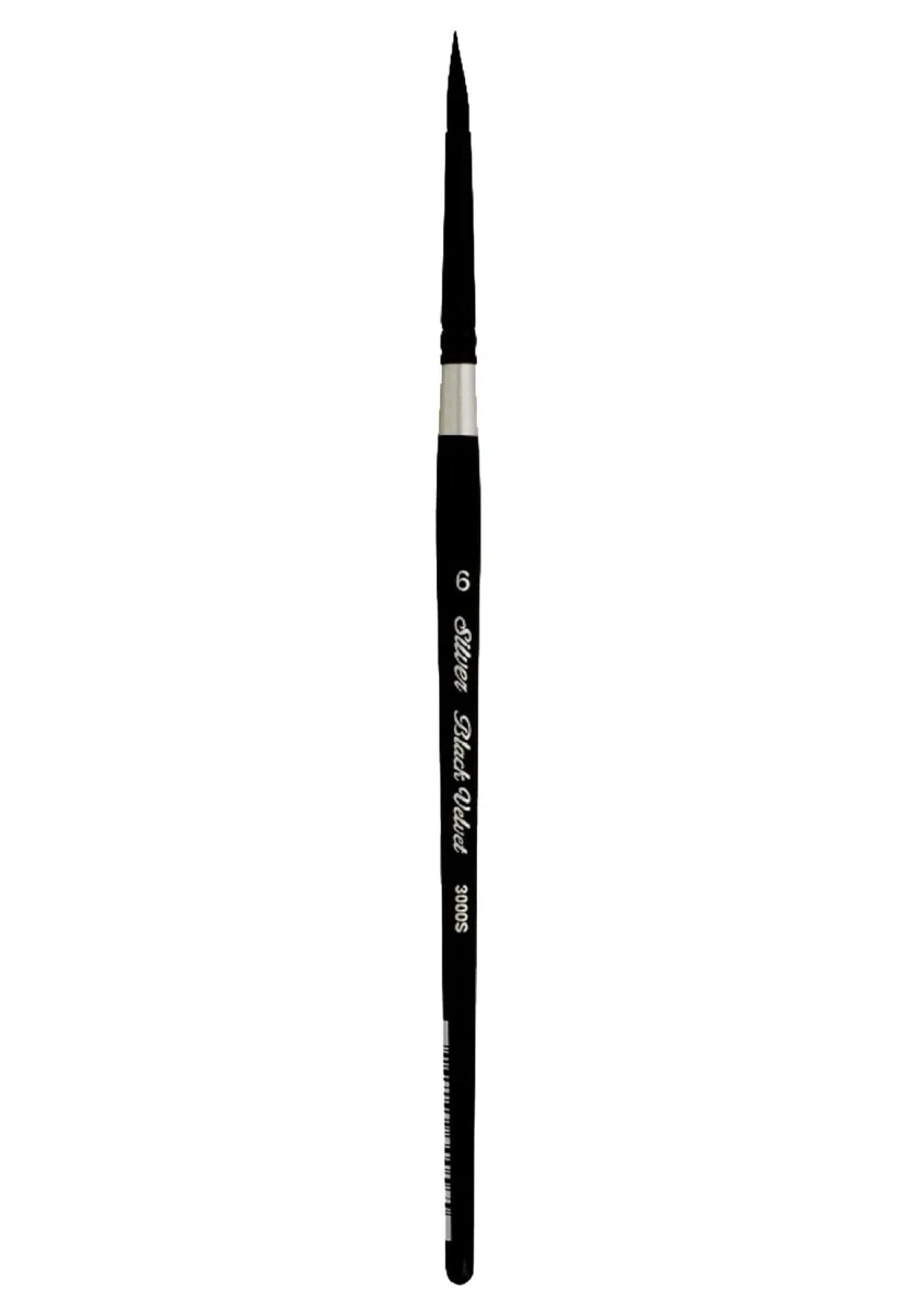 Silver Brush Pinsel mit rundem, kurzem Griff, Mischung aus Eichhörnchen- und synthetischen Haaren, schwarz, Größe 6