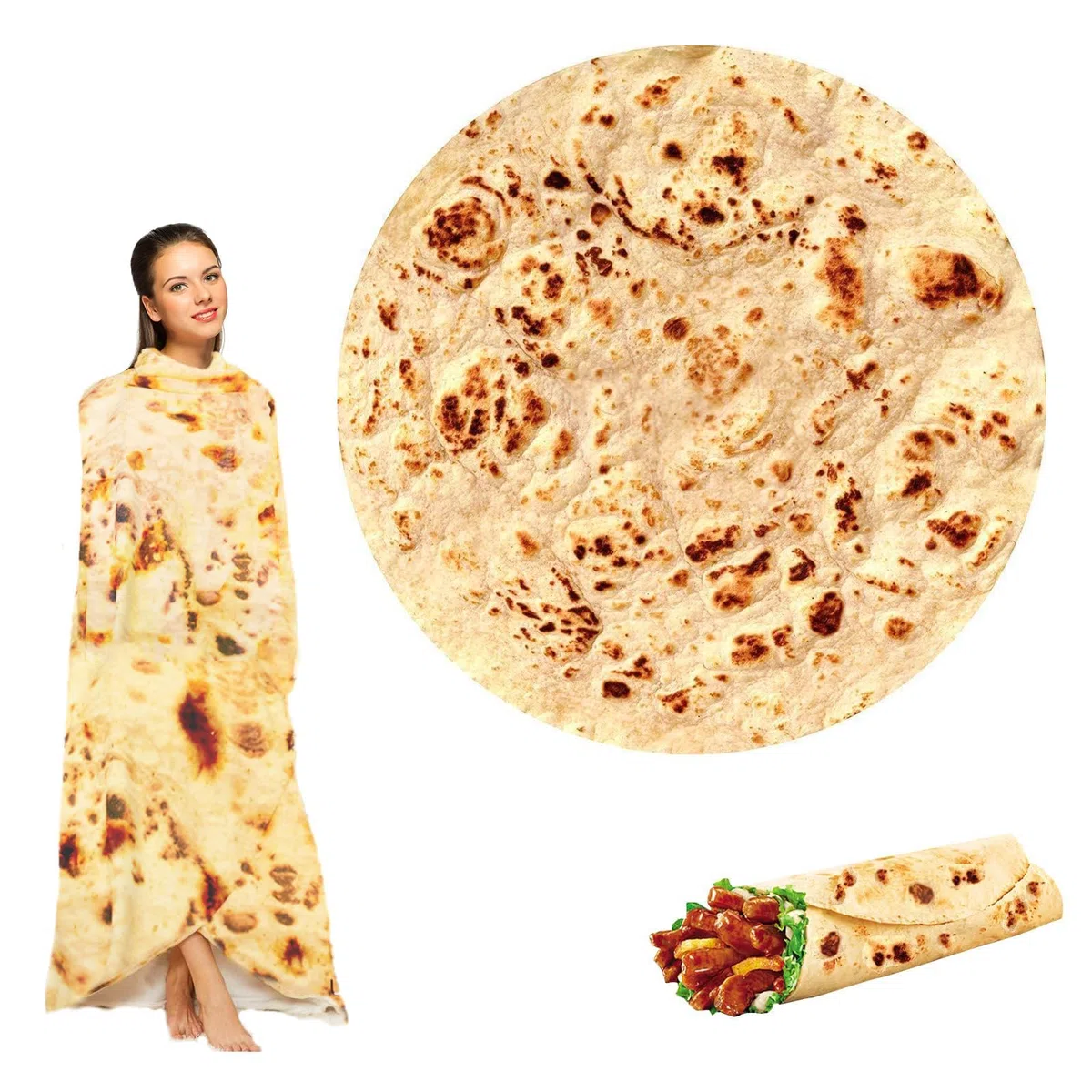 Tortilla Decke Aus Flanell 150 * 150 cm, Tortilla Decke Burrito Blanket Burrito Decke Geeignet für Kinder, Familie, Haustier, Geschenk, Weich und Angenehm Zum Warmhalten