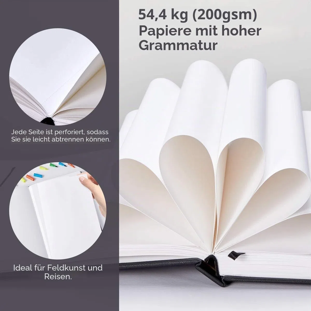 Ohuhu A4 Alkoholmarker Skizzenbuch - 200 g/m² säurefreies Papier, 156 Seiten (78 Blätter), 21x29,7 cm Hardcover mit Premium PU-Einband, Sketchbook für Aquarell, Marker & Illustration