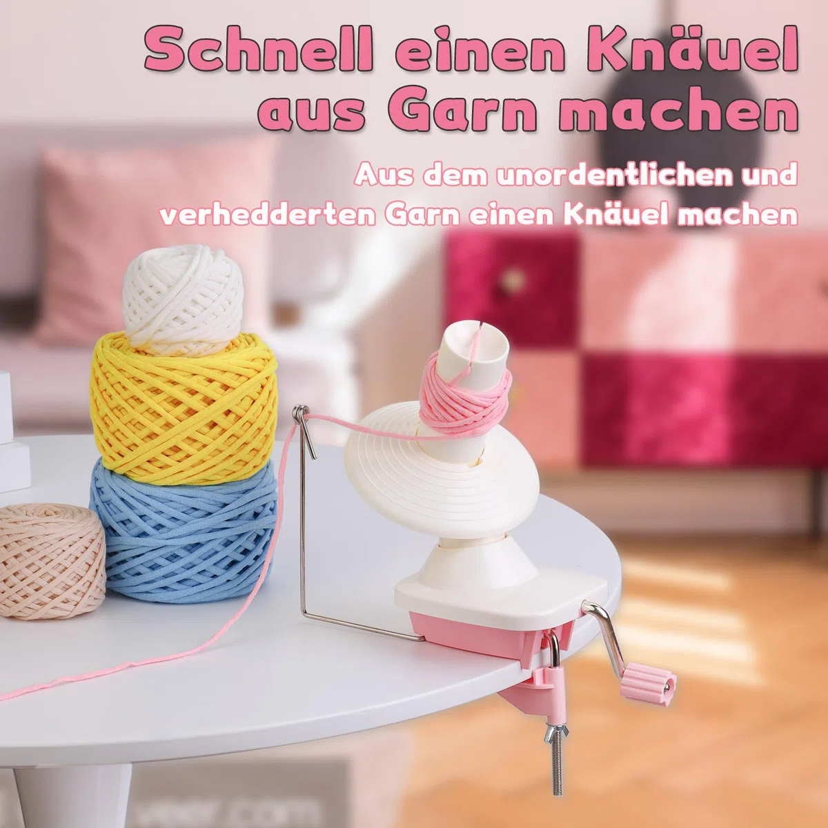 Wamkon Kugelwickler, rosa Garnknäuelwickler zum Häkeln, einfach zu installierender Garnrollenwickler, mit Anleitung und Aufbewahrungsbox