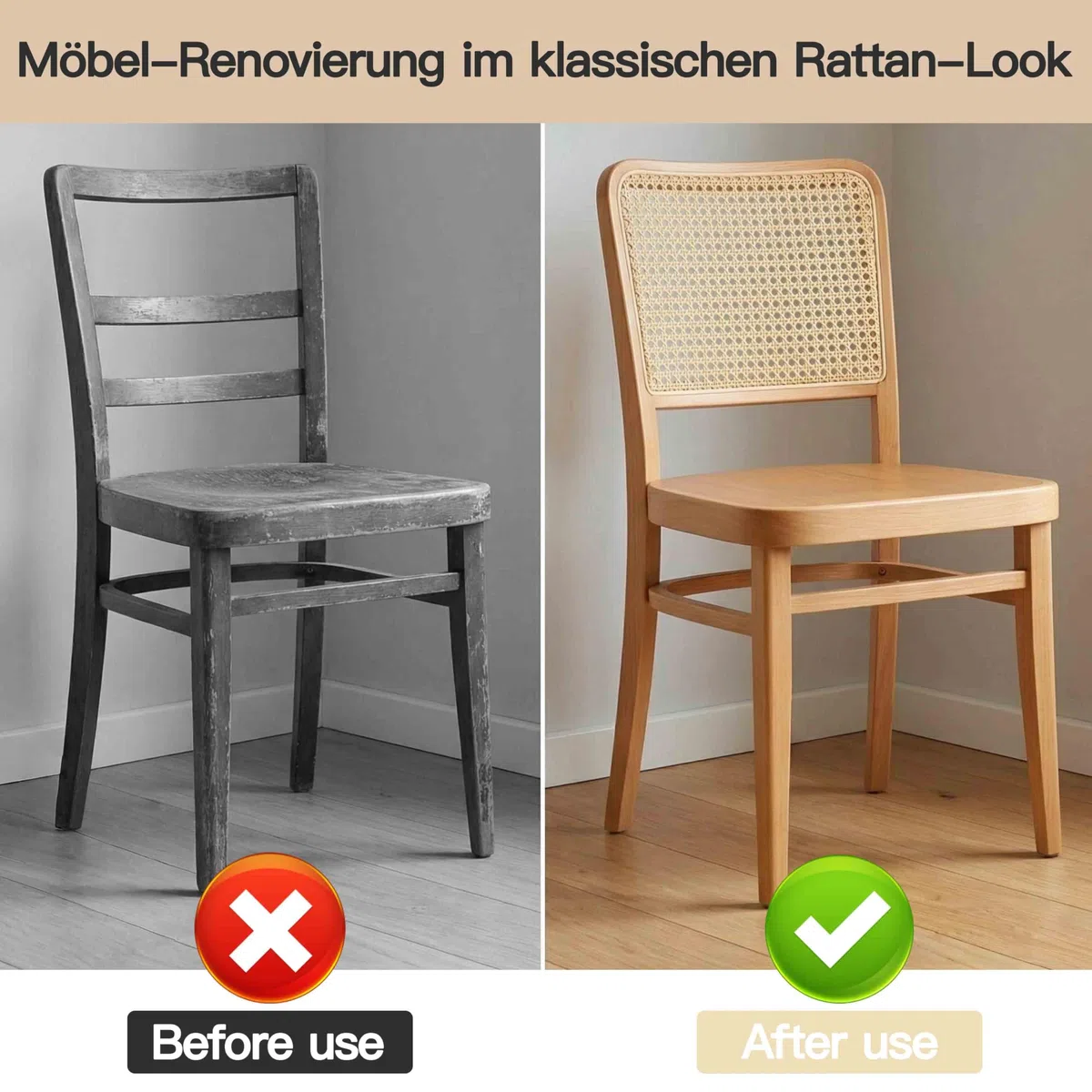 Wiener Geflecht 40x150 cm, HATOVI wasserdichtes PE-Rattan, handgemachtes Sternanis-Muster, flexibel schneidbar für Möbel-Renovierung & DIY-Deko