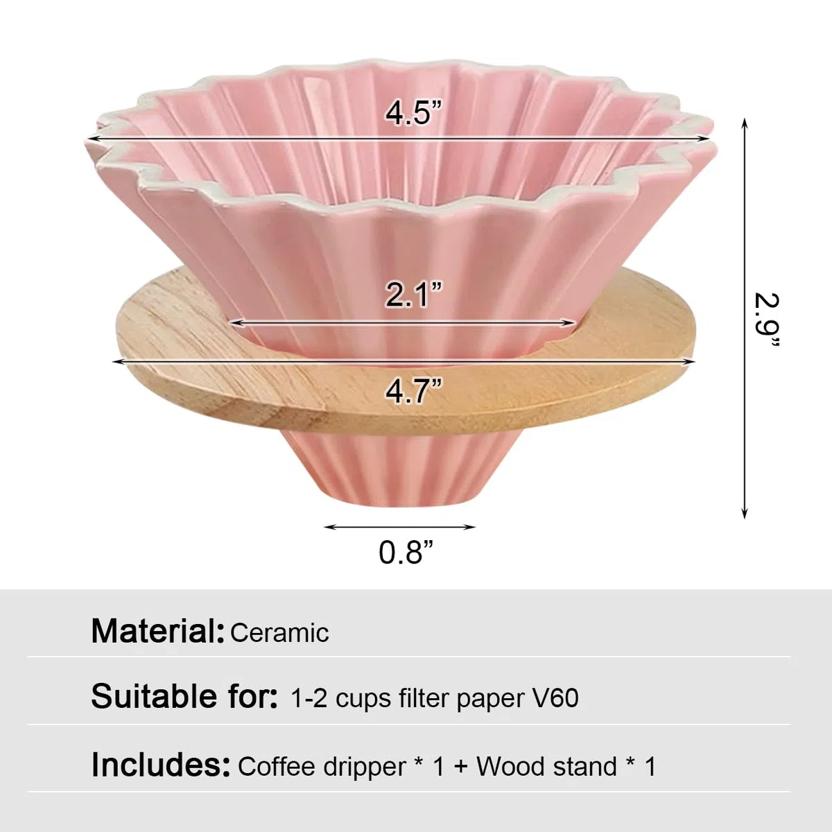 Keramik-Kaffeetropfer mit Holzbecherständer, zum Übergießen, elegante Blumenform, V60-Sieb für 1–2 Tassen, langsames Brühen, Zubehör für Zuhause, Cafés, Restaurants, Rosa