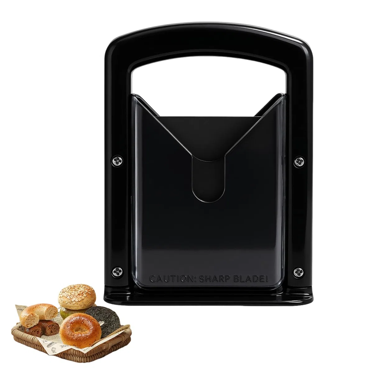 Bagelschneider 22 × 18 cm – Klinge aus Edelstahl mit Sicherheitskörper aus Kunststoff – Brot-, Muffin- und Toastschneider – antihaftbeschichtet, kompakt & leicht zu reinigen – Weiß/Rot/Schwarz