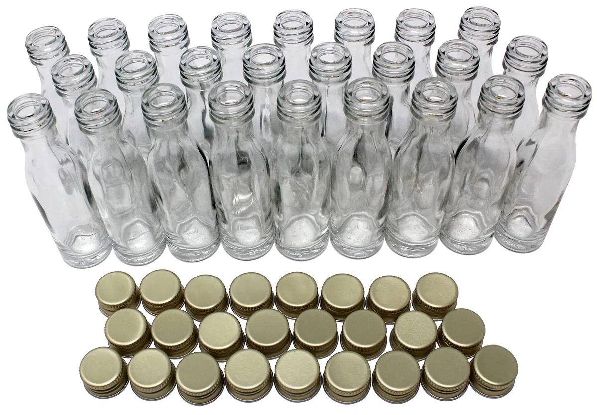 25 x 20 ml Glasflaschen mit Schraubverschluss | auslaufsicher | transparent | Likörflasche | Schnapsflasche | Ölflasche | Gewürzflasche | Duftflasche | Dekorationsflasche | Mini-Flasche zum Befüllen