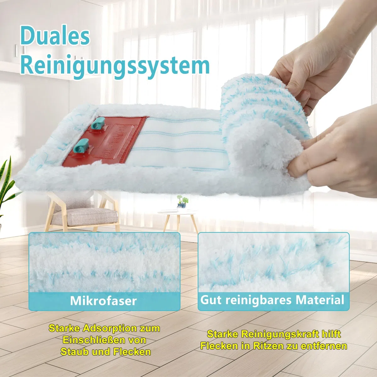 4 Ersatz-Wischbezüge für Leifheit Profi XL Micro Duo/Cotton Plus, Bodenwischer Ersatzbezug für leifheit Profi XL, Flecken schnell entfernen, Effiziente Mikrofaser Ersatzbezug für alle Böden