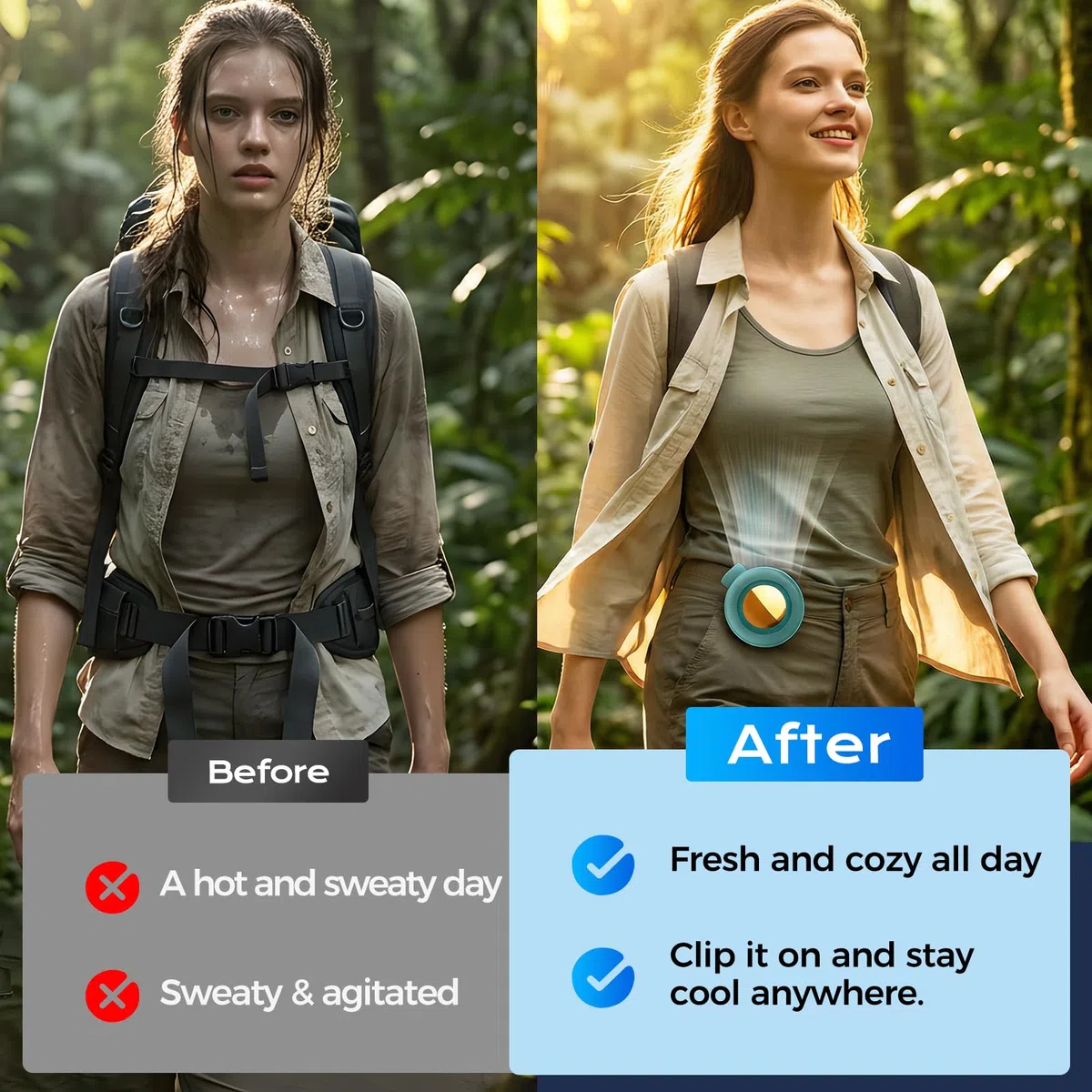 comepew Tragbarer Clip Ventilator, 2026 Neu Taillenclip-Ventilator, Portable Silent Mini Bladeless Fan Clip On, 3 Geschwindigkeiten Mini Tshirt Ventilator, Handventilator mit Clip für Outdoor (Grün)