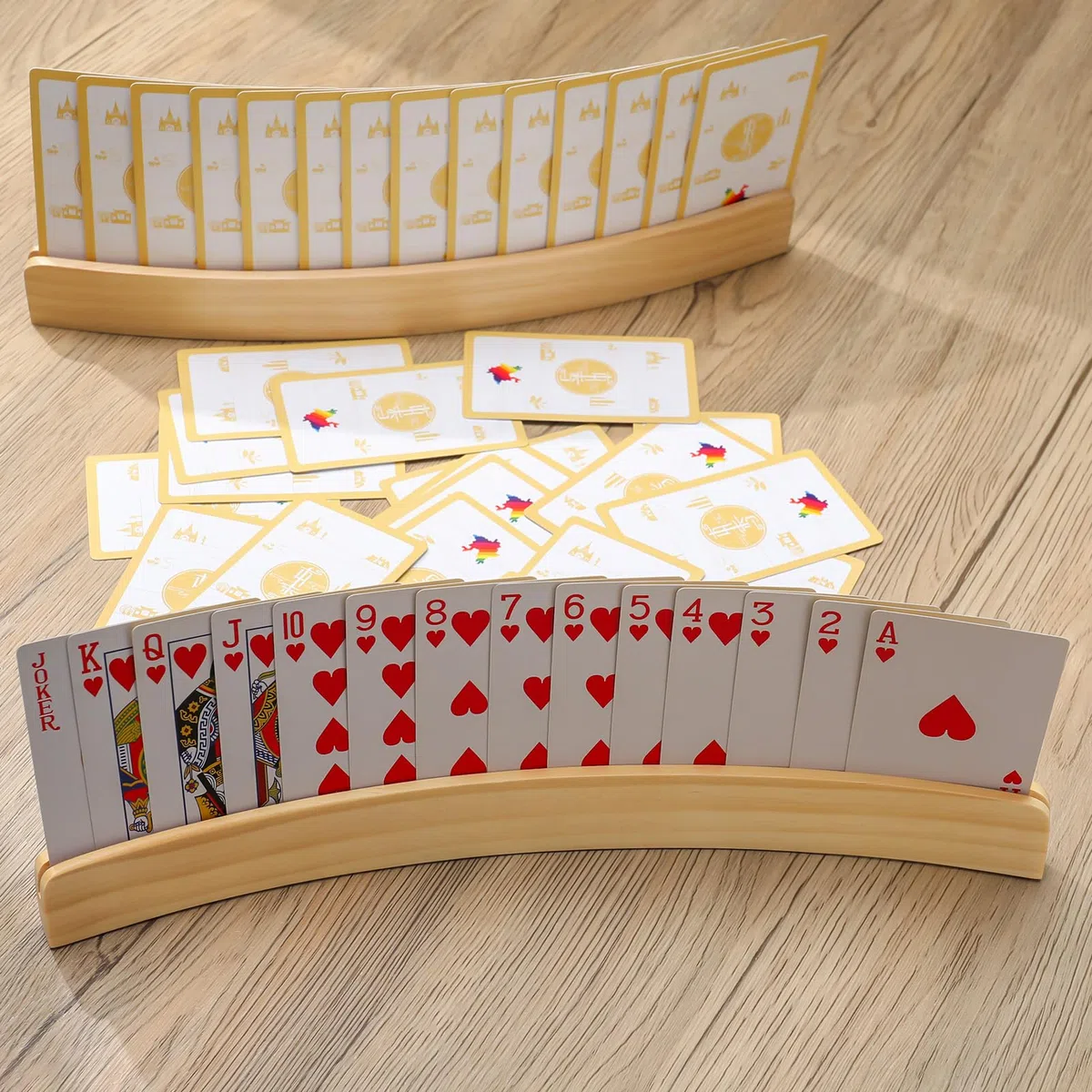 4 Stück Kartenhalter Kinder Holz,Multifunktional Kartenhalter Spielkarten Freisprech Spielkartenhalter aus Holz für Kinder Senioren Erwachsen