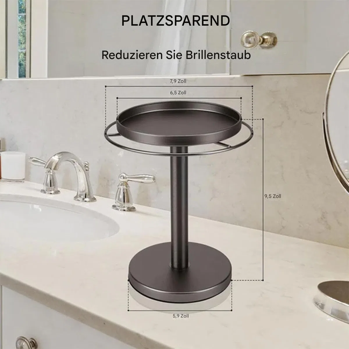 Sonnenbrillen-Organizer aus Metall, 360° Drehbarer Brillenhalter-Ständer, Brillen-Präsentationsständer mit Ablage für bis zu 12 Brillen, für Tisch, Nachttisch, Schreibtisch, Kommode und Heimdeko